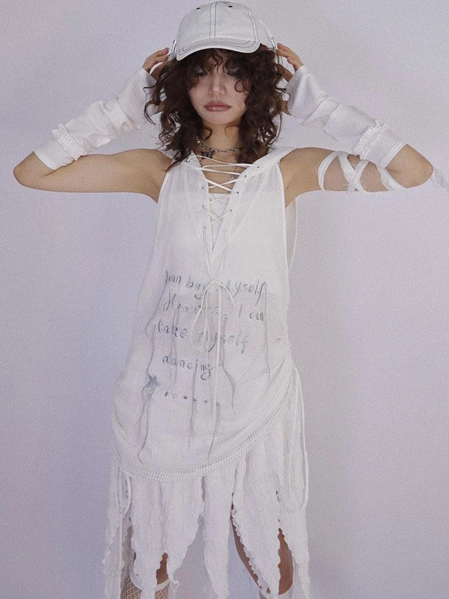 Lazy Wide Cotton Hooded Vest White Doom Wasteland Style