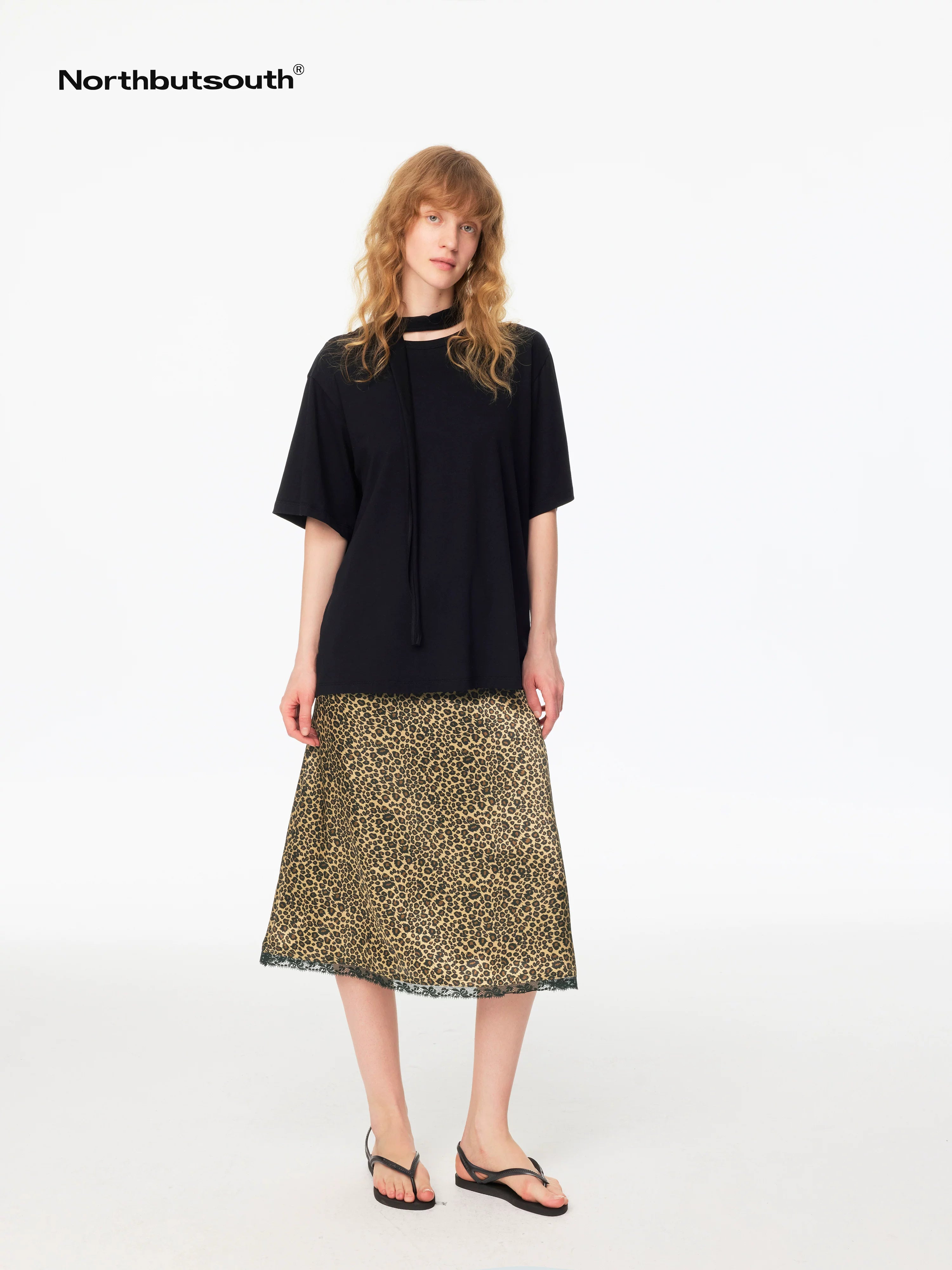 Leopard Print A Line Spliced Lace Natural Waist Women&