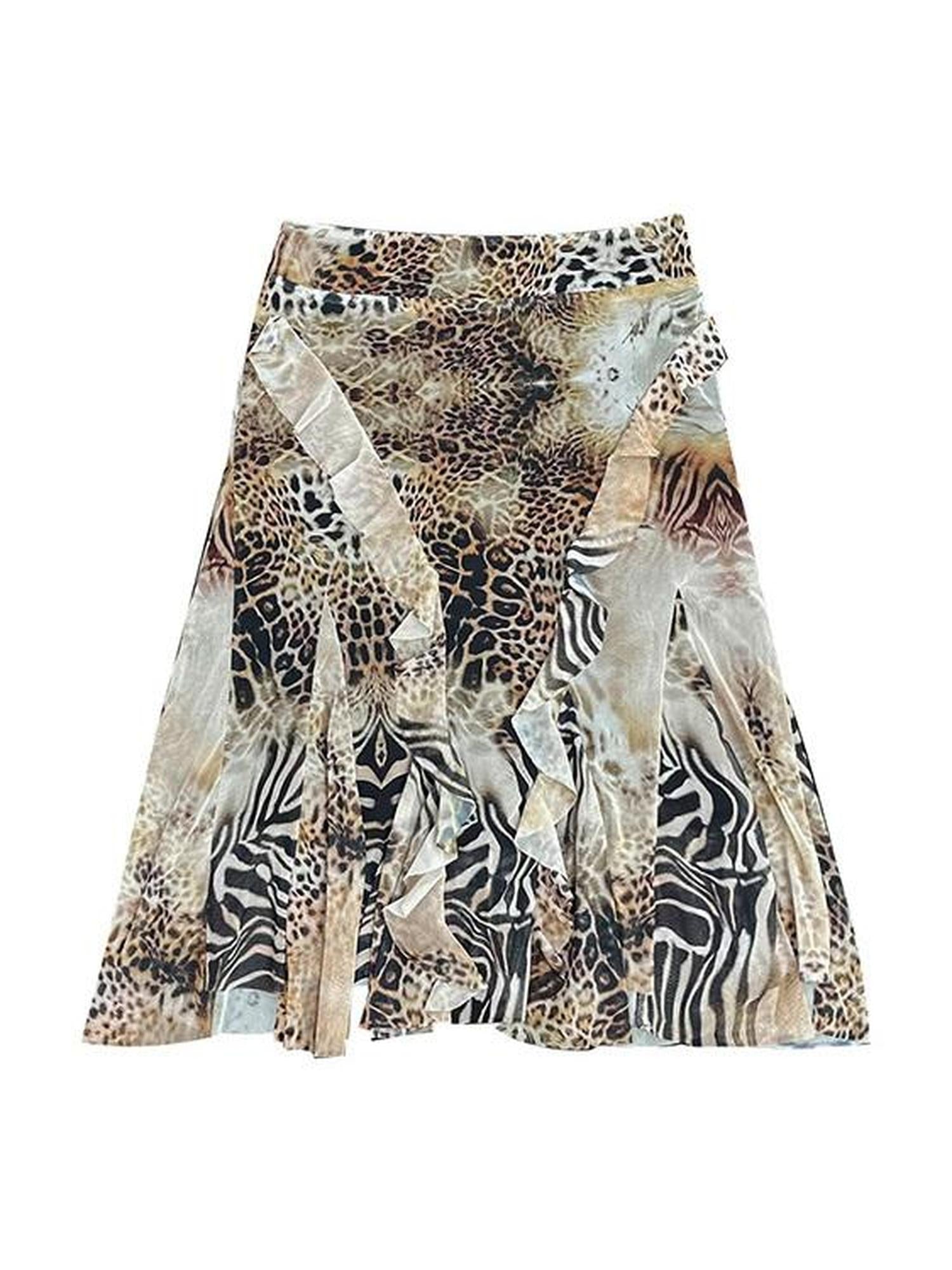 Ttsunami Leopard Print Mesh Skirt With Asymmetrical Hem Midi Skirt