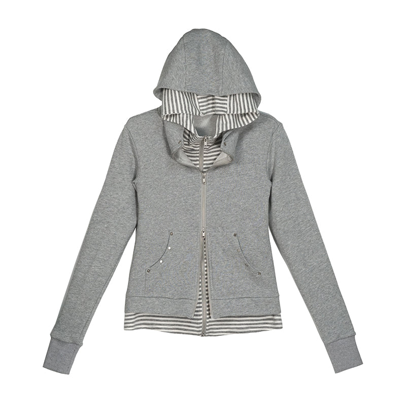 Update Cest Nous Medieval Studded Zip Up Striped Knit Sweater Jacket