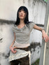 Post Apocalyptic Stacked Collar Layered Tie Detail Stretch Slim Tee
