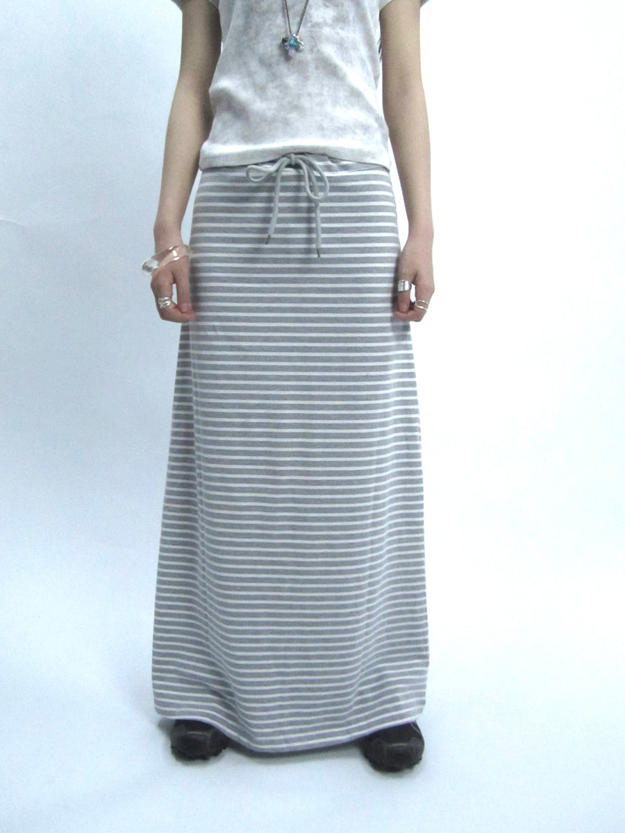 ang project Vintage Striped High Low Hem Bodycon Skirt With Drawstring Waist