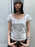 Vintage Floral Lace Collar Stretch Slim Tee