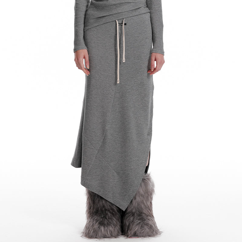 ALINNV STUDIO Wool Crewneck Hoodie Curved Hem Skirt Set