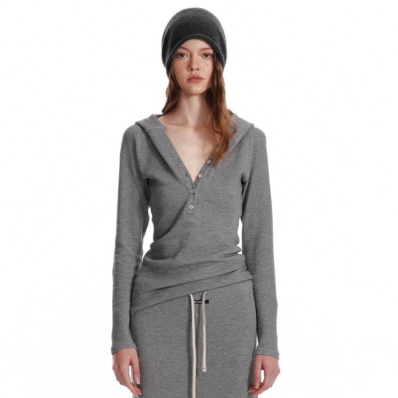 ALINNV STUDIO Wool Crewneck Hoodie Curved Hem Skirt Set