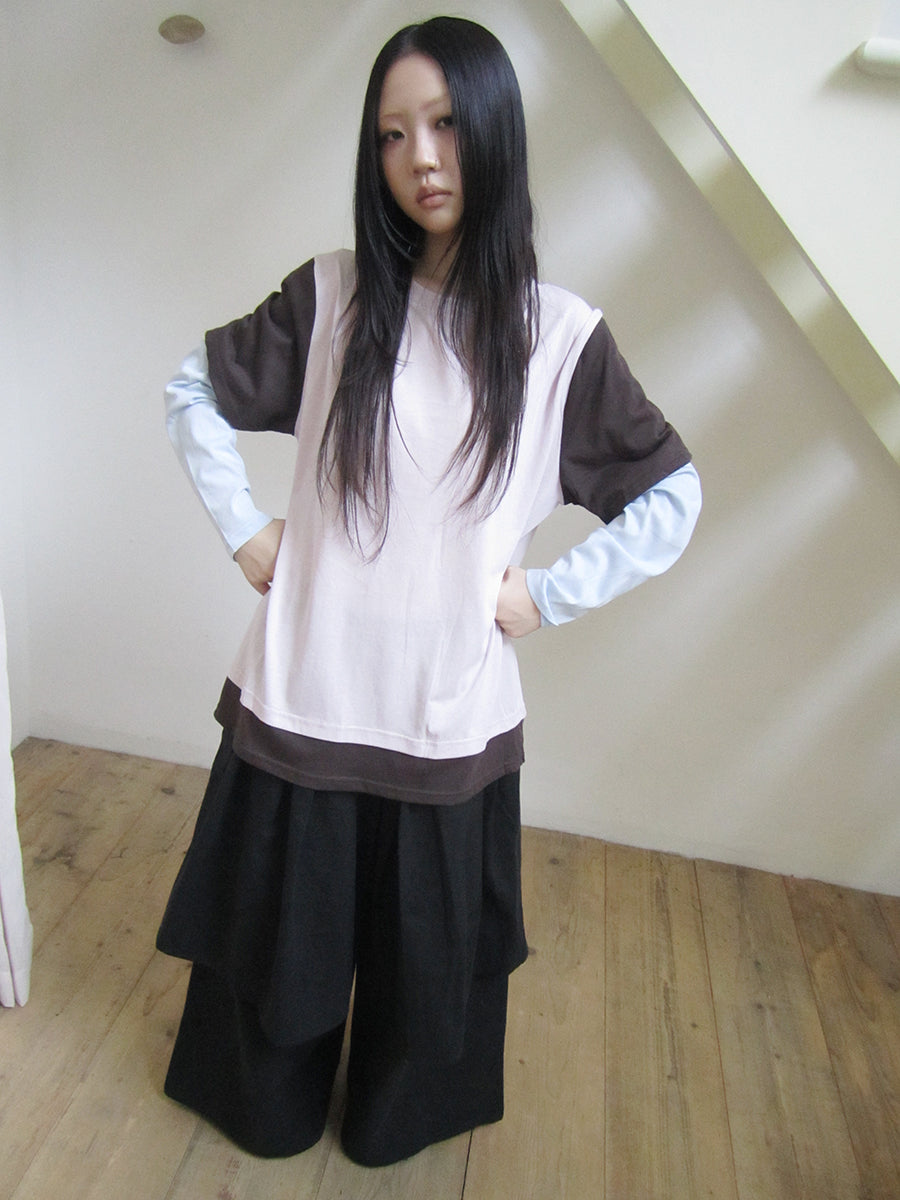 Updateang project Japanese Style Color Block Drop Shoulder Long Sleeve T-shirt