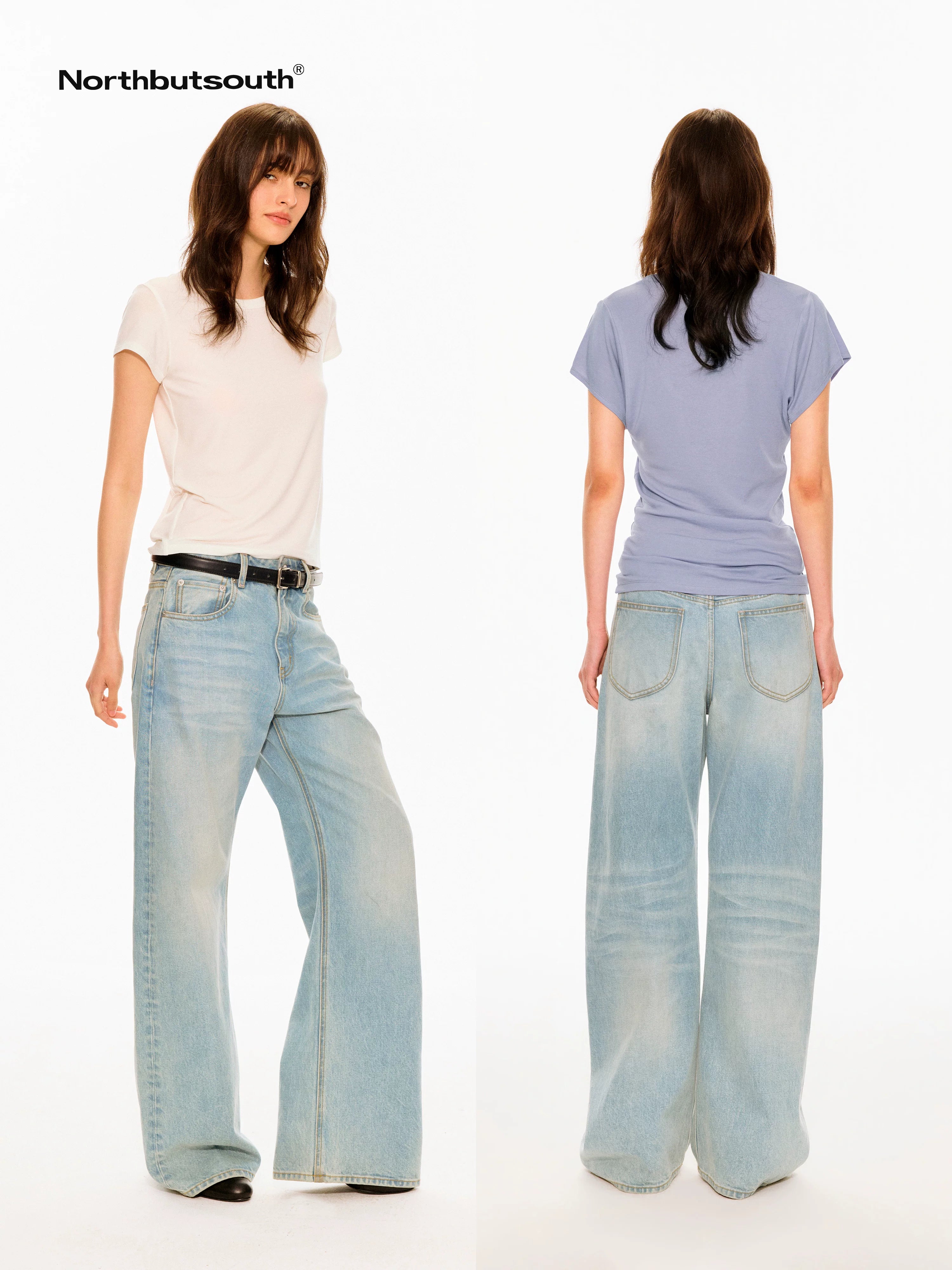Light Wash Curved Leg Relaxed Mid Rise Women&