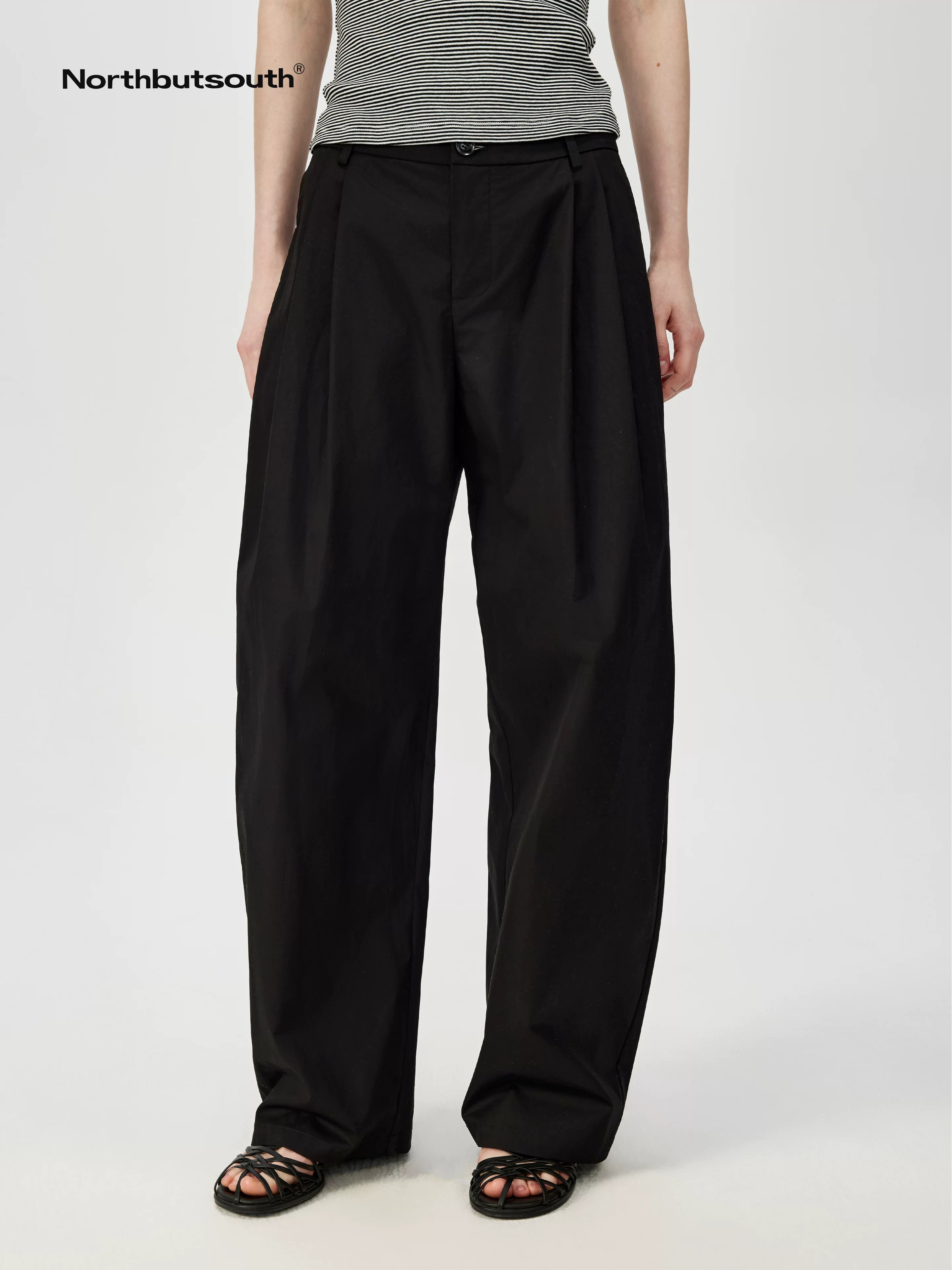 Lightweight Mid Low Waist Pleated Casual Trousers
