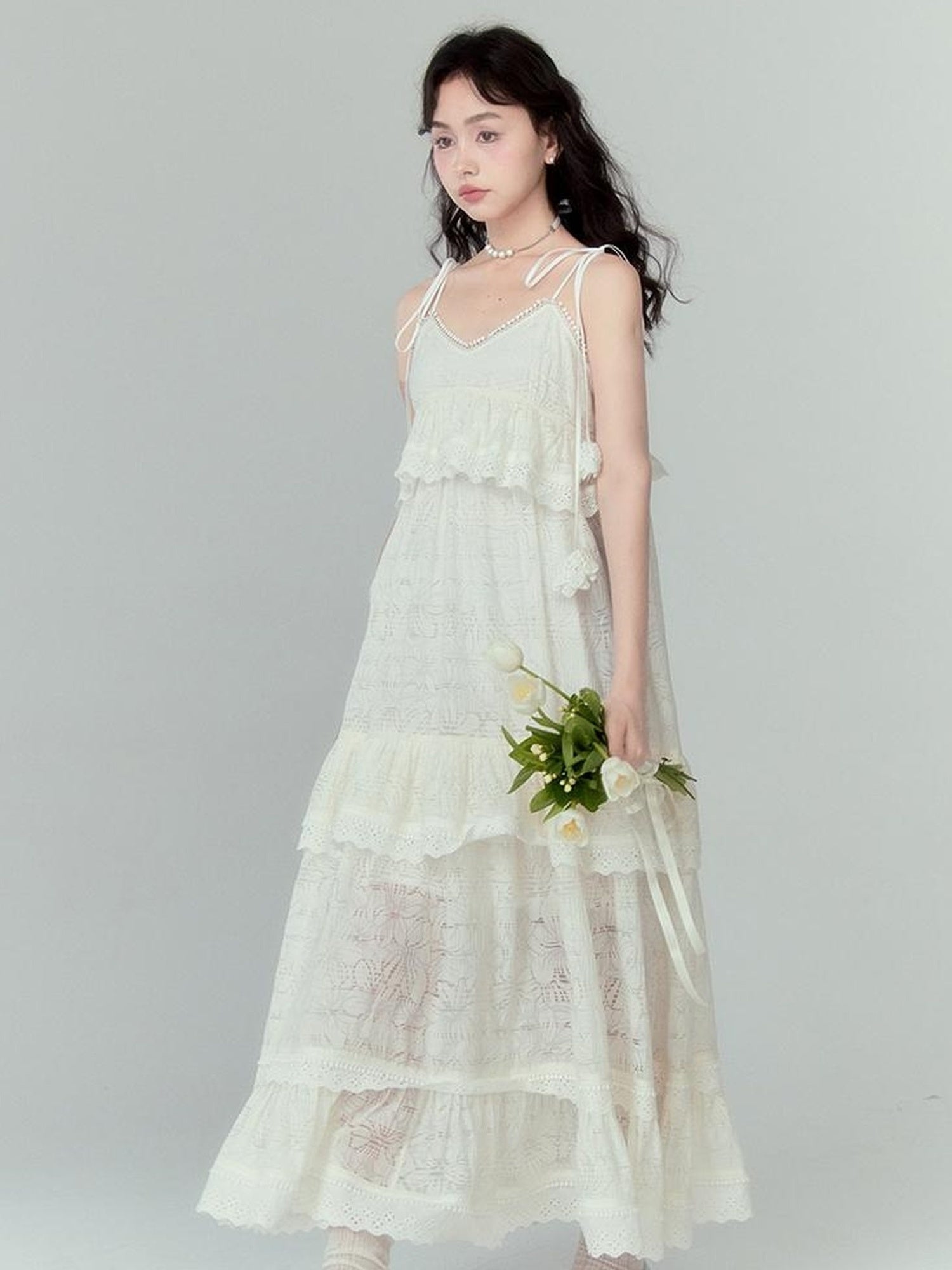 DIDDI MODA Lily Bell Lace Tiered Maxi Dress