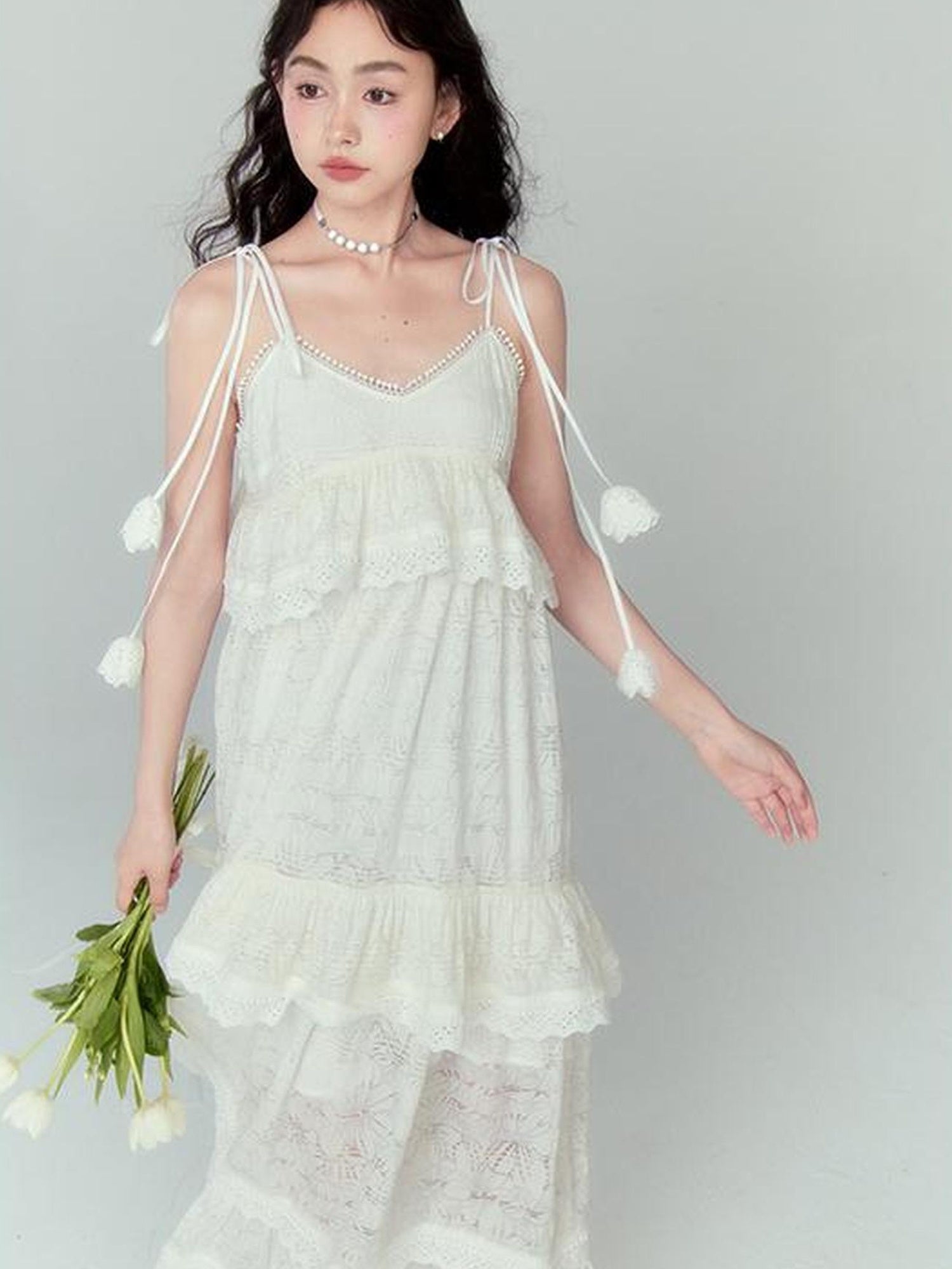 DIDDI MODA Lily Bell Lace Tiered Maxi Dress