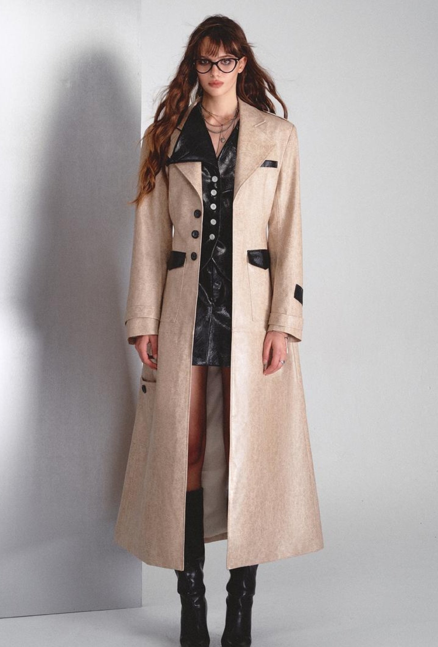 OfAkiva Long Faux Leather Jacket For Women Coats