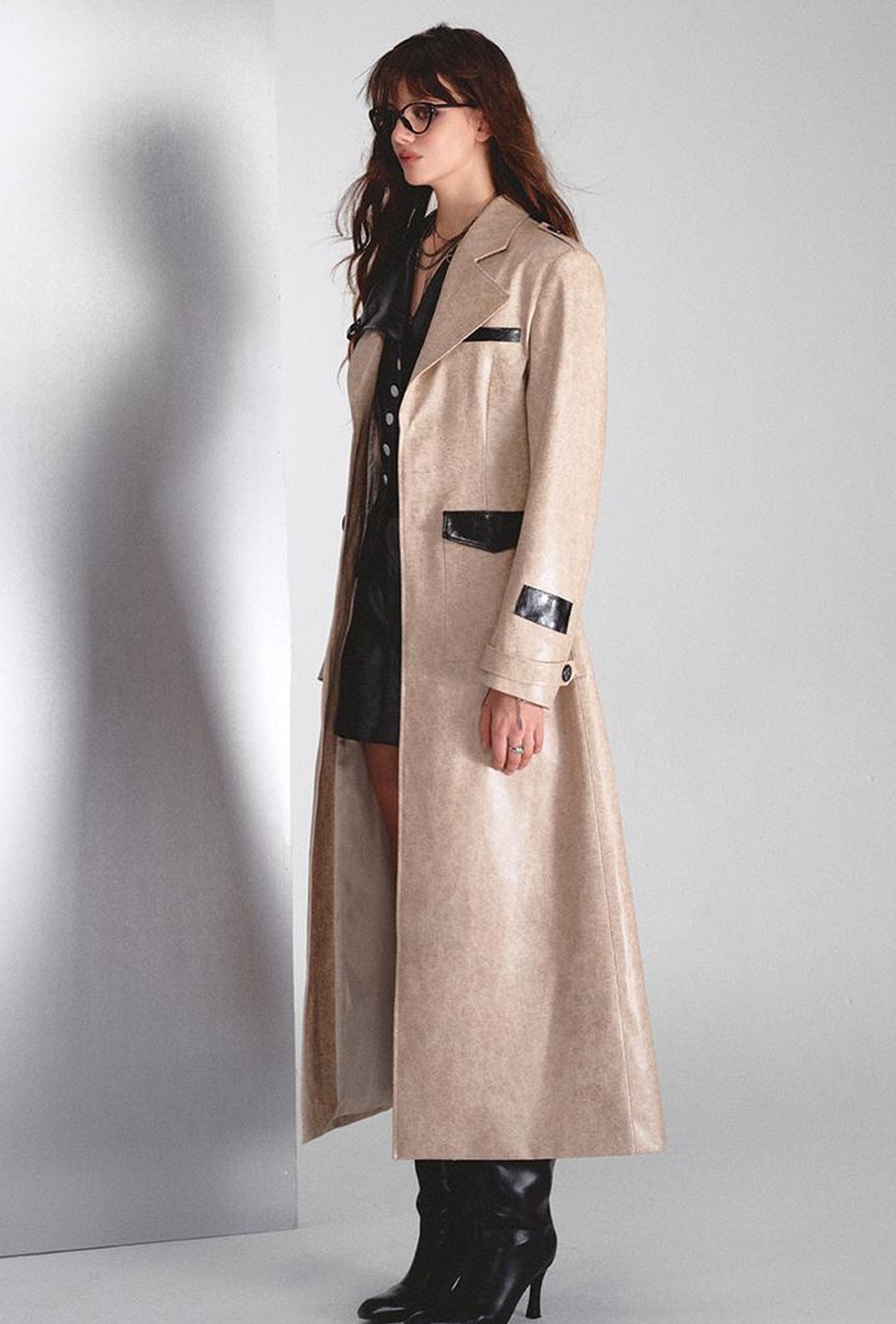 OfAkiva Long Faux Leather Jacket For Women Coats