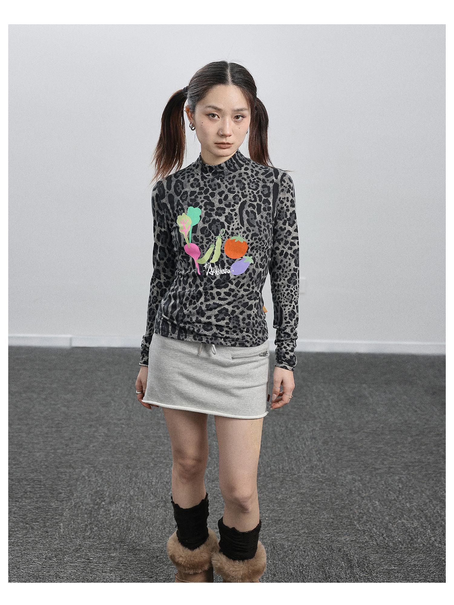 Achihara Summer Leopard Print Silk Blouse