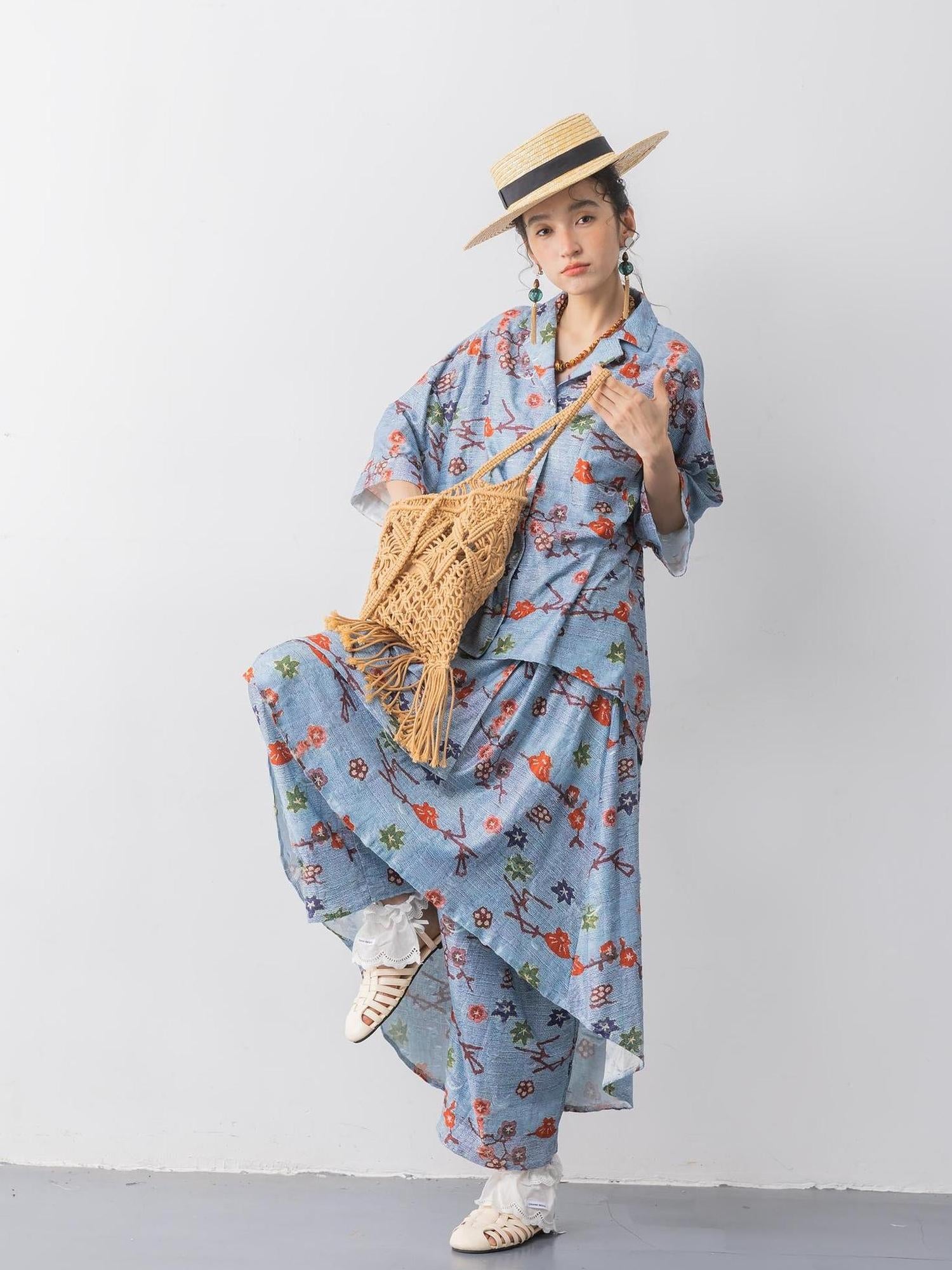 Sweet Mi Loose Cuban Print Shirt Culottes Set Summer Stretch Comfort
