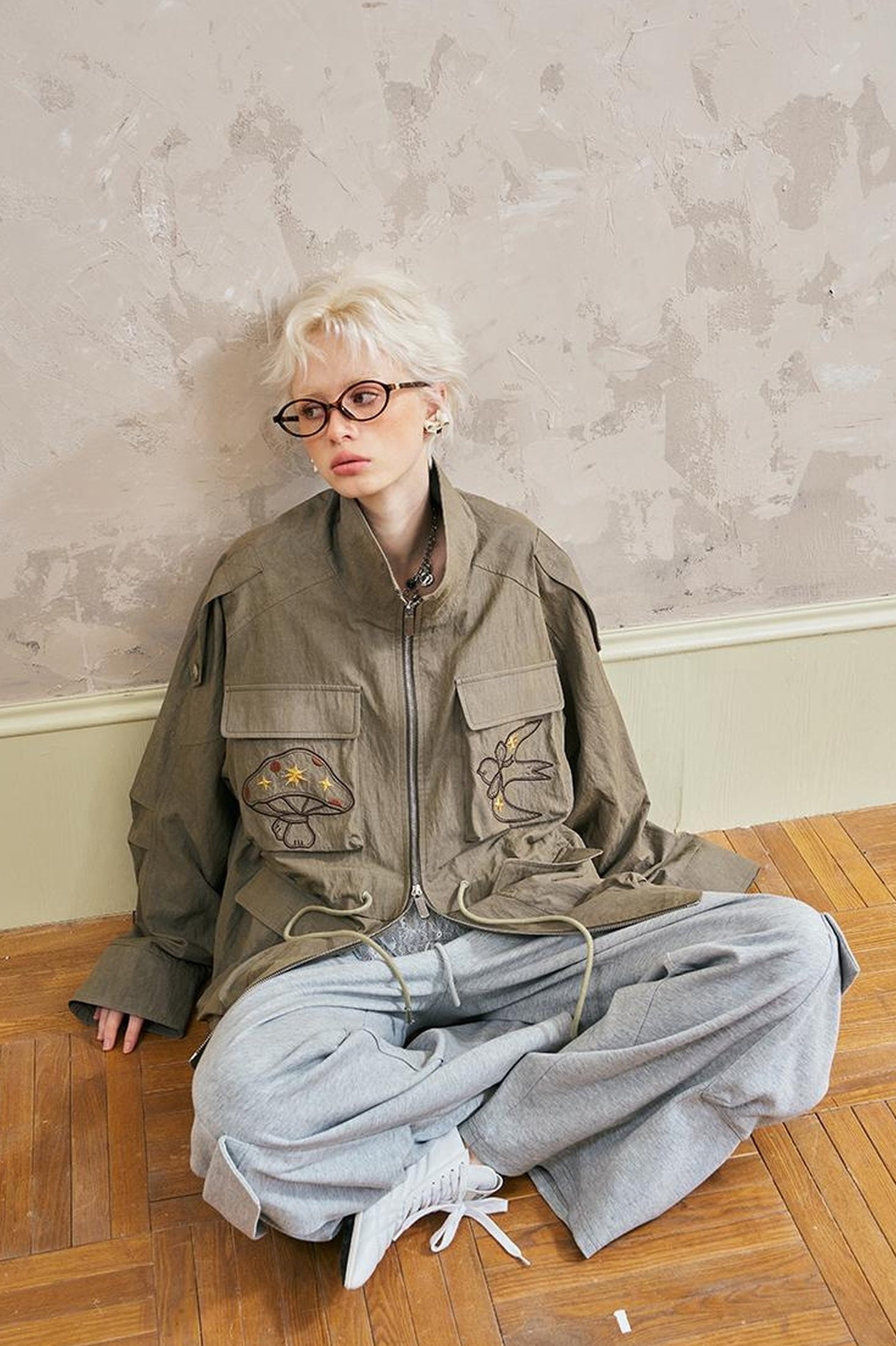 DIDDI MODA Loose Oversized Embroidered Utility Trench Coat With Adjustable Waist