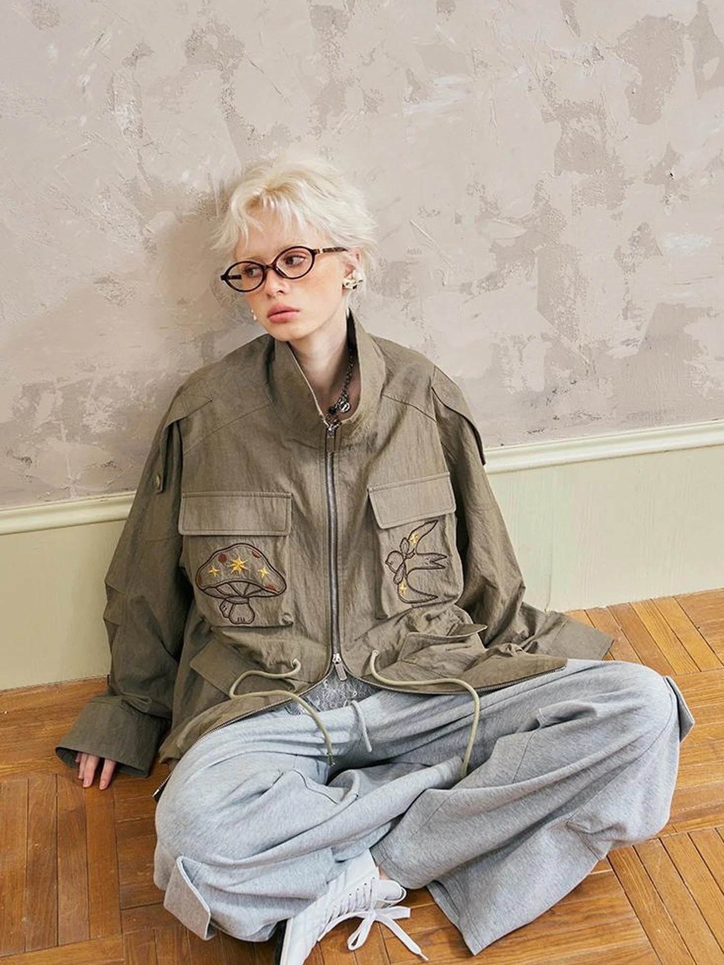 Loose Oversized Embroidered Utility Trench Coat With Adjustable Waist