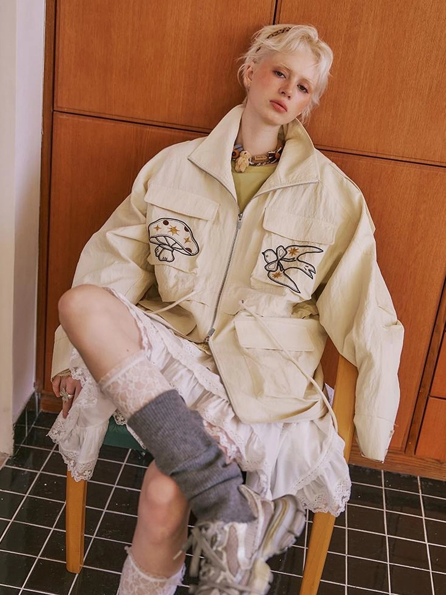 Loose Oversized Embroidered Utility Trench Coat With Adjustable Waist