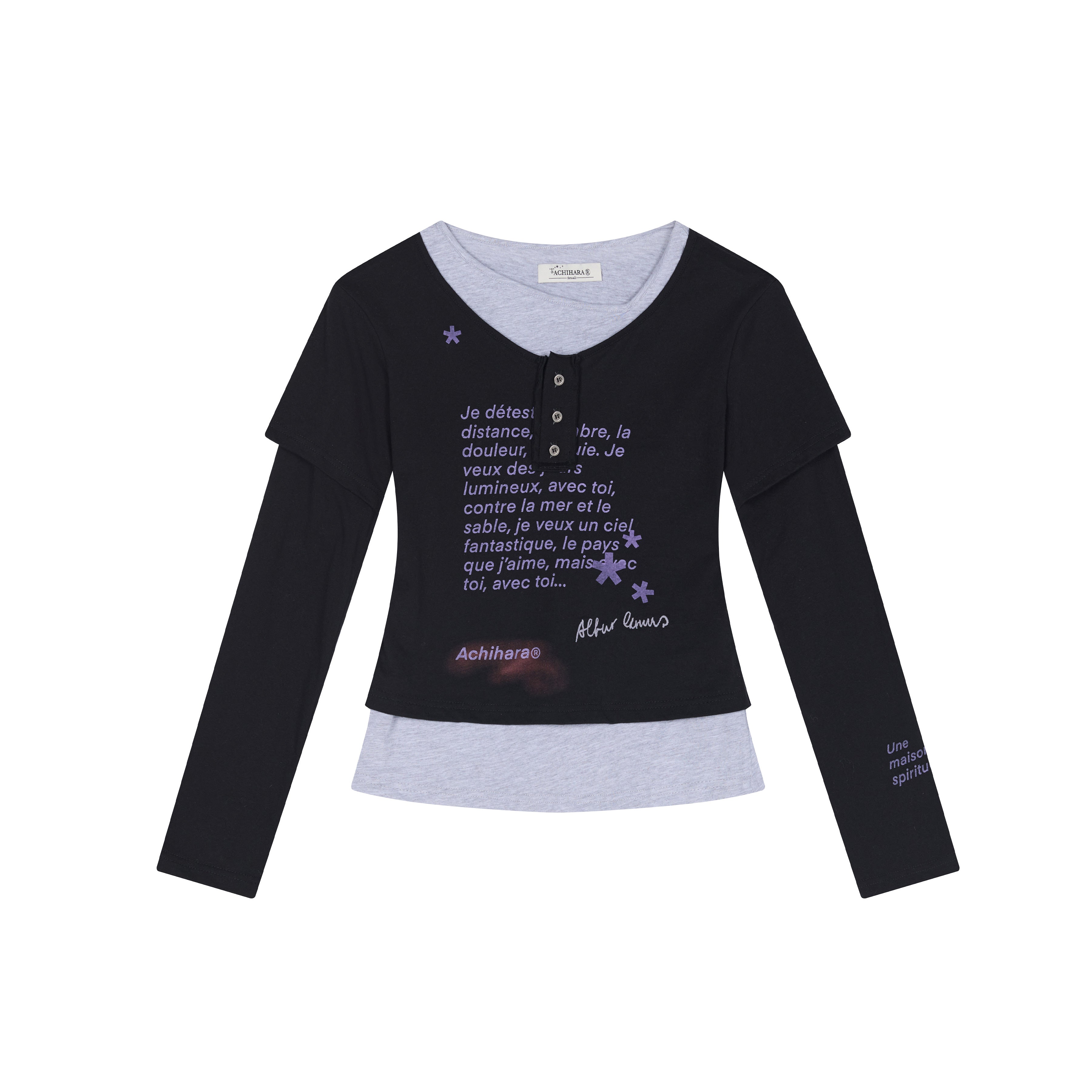Achihara Distressed Love Letter Print Long Sleeve Tee