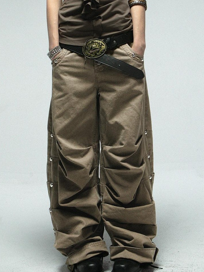 Doublepunch Low Mid Rise Loose Stacked Washed Cotton Pants