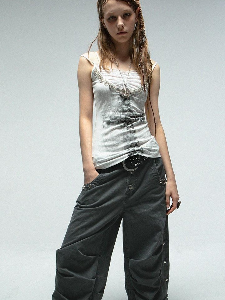 Doublepunch Low Mid Rise Loose Stacked Washed Cotton Pants