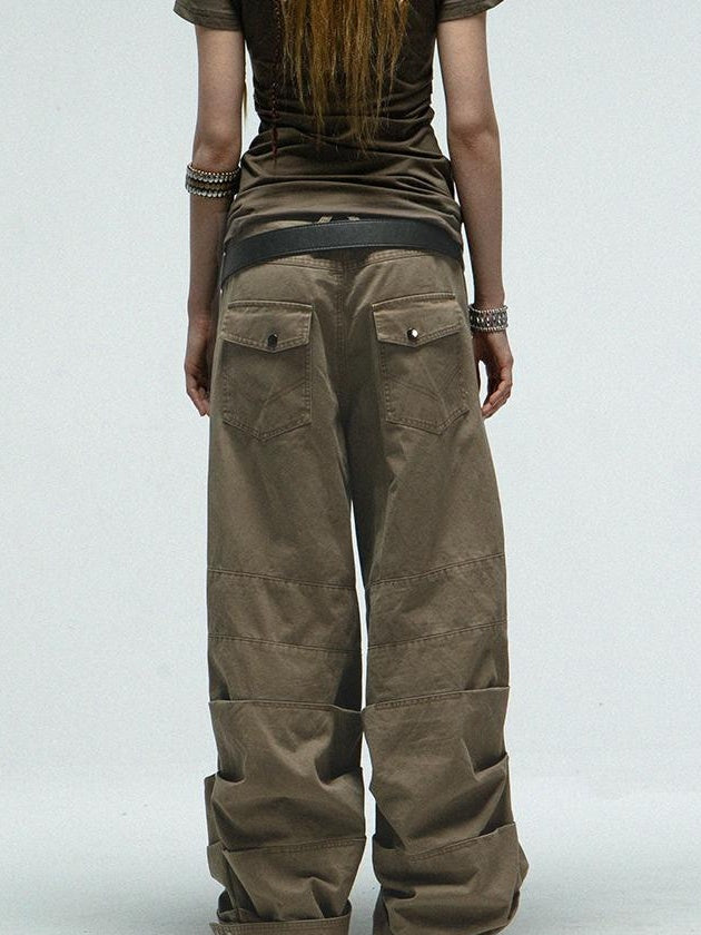 Doublepunch Low Mid Rise Loose Stacked Washed Cotton Pants