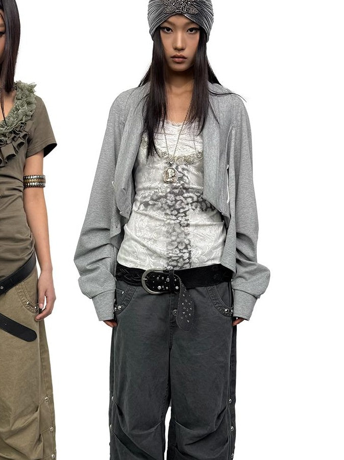 Doublepunch Low Mid Rise Loose Stacked Washed Cotton Pants