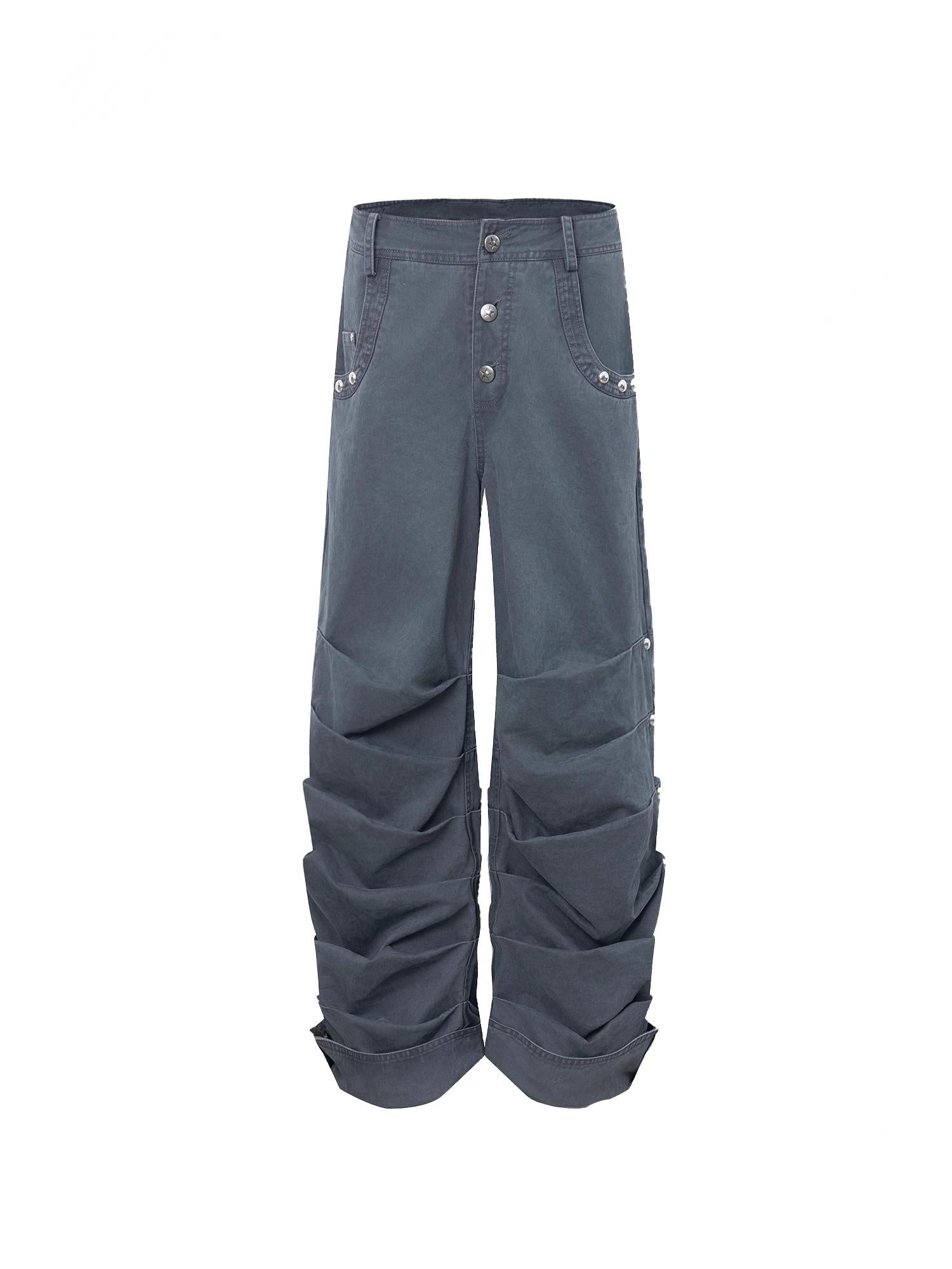 Doublepunch Low Mid Rise Loose Stacked Washed Cotton Pants