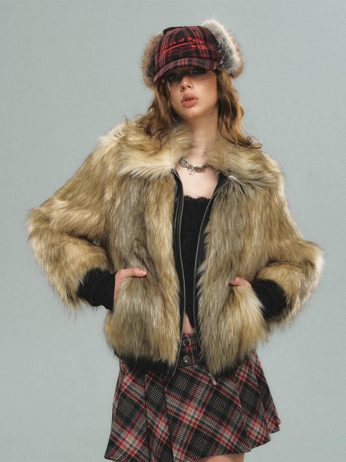 Luxury Fox Fur Faux Coat Lazy Chic Brown Fall Winter Jacket
