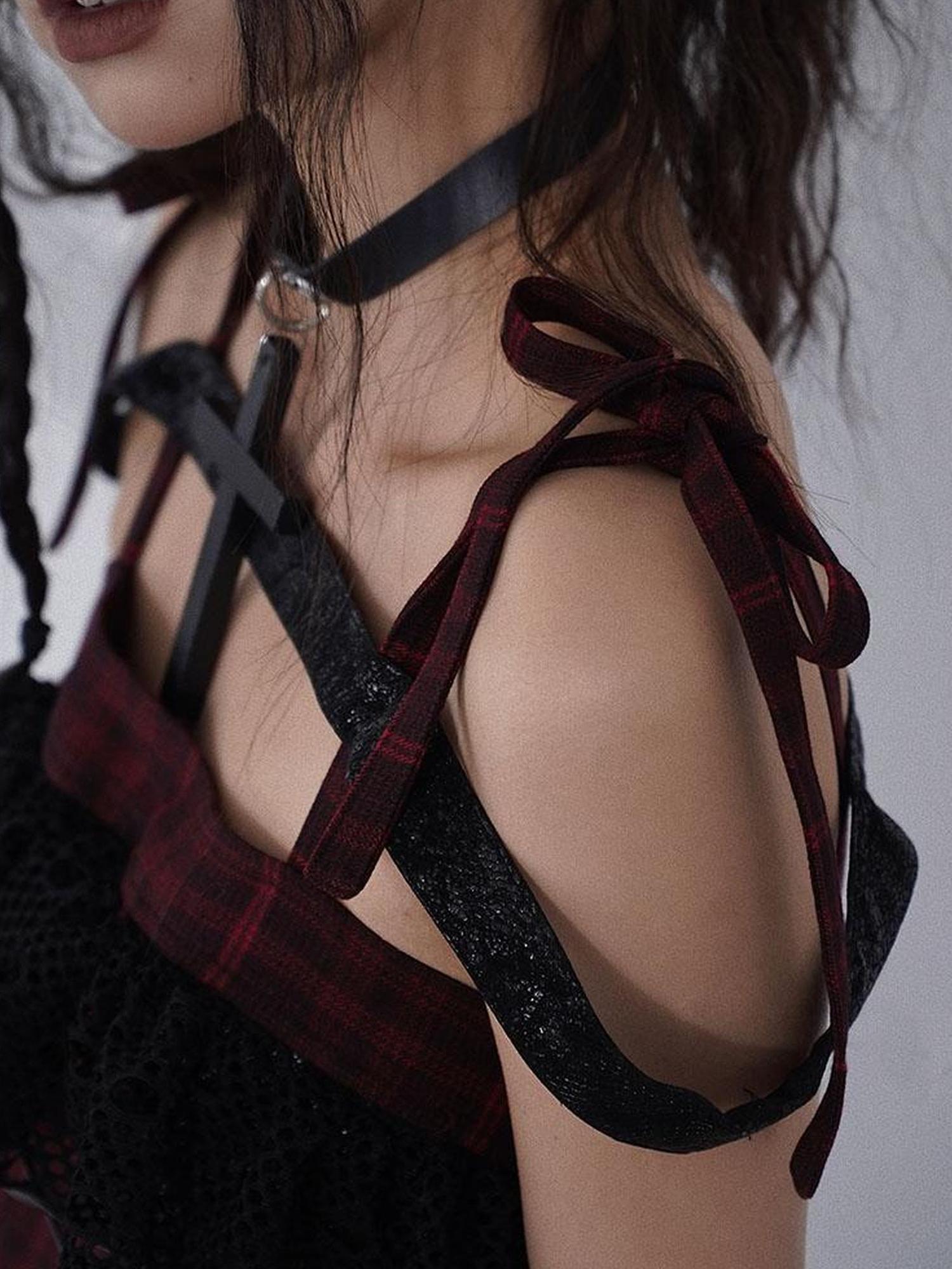 WSW WUSHENWU Magic Rhythm Rock Tartan Strap Dress