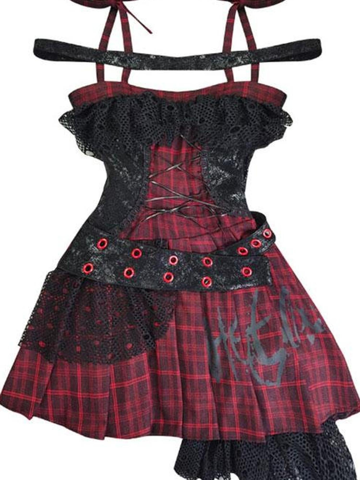 WSW WUSHENWU Magic Rhythm Rock Tartan Strap Dress
