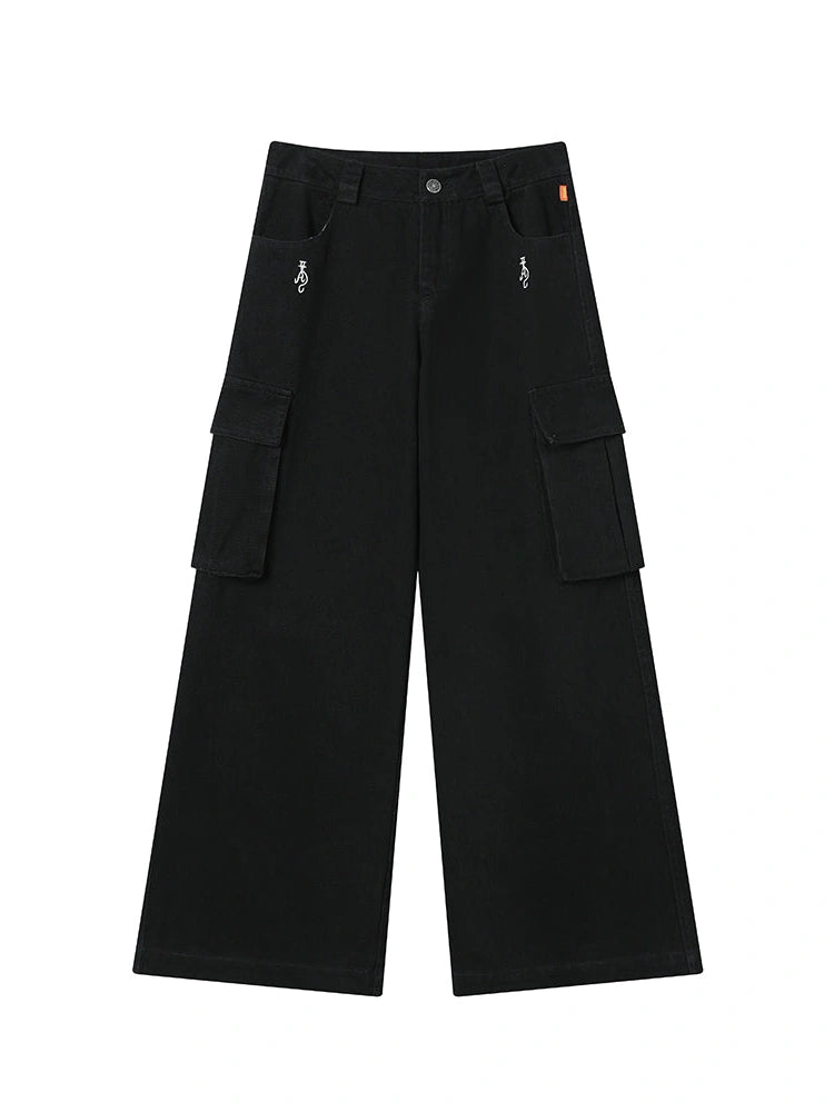 Dragon Oracle Trousers Embroidered Wide Leg Denim Pants