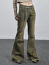 Green Denim Flare Pants For Summer & Fall