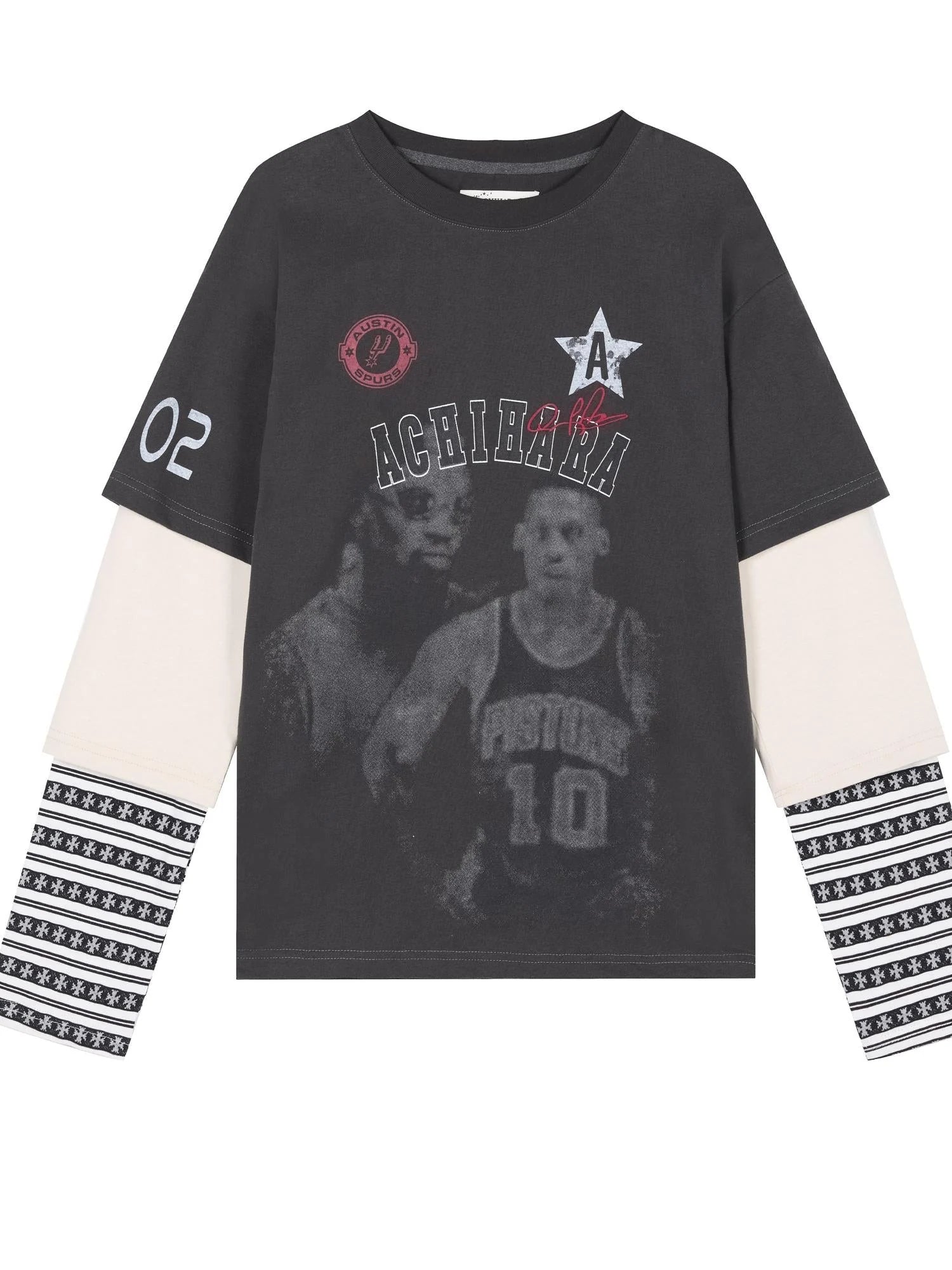 Rodman Oversized Jersey Tee V Neck T Shirt Long Sleeve