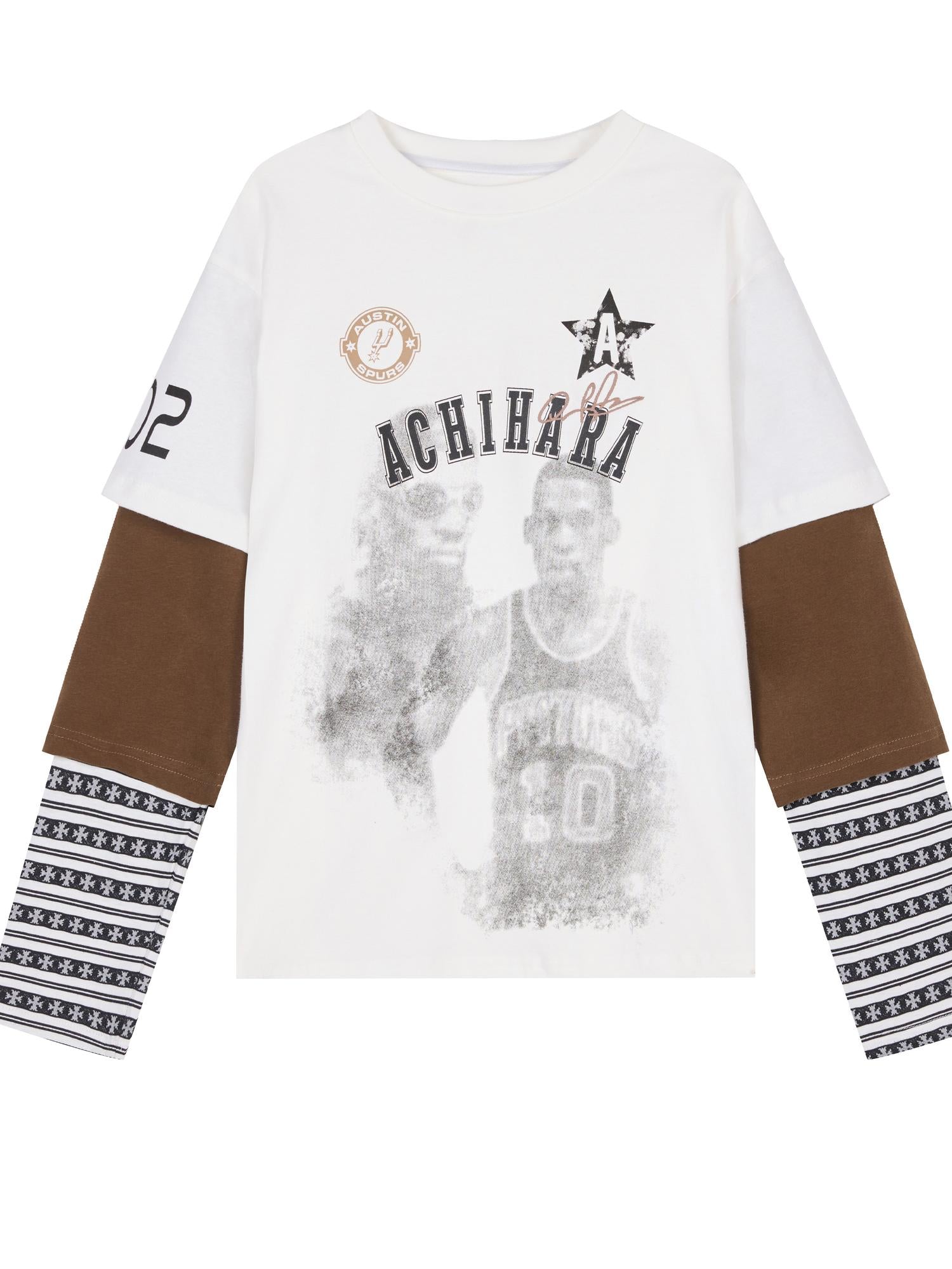 Achihara Rodman Oversized Jersey Tee V Neck T Shirt Long Sleeve