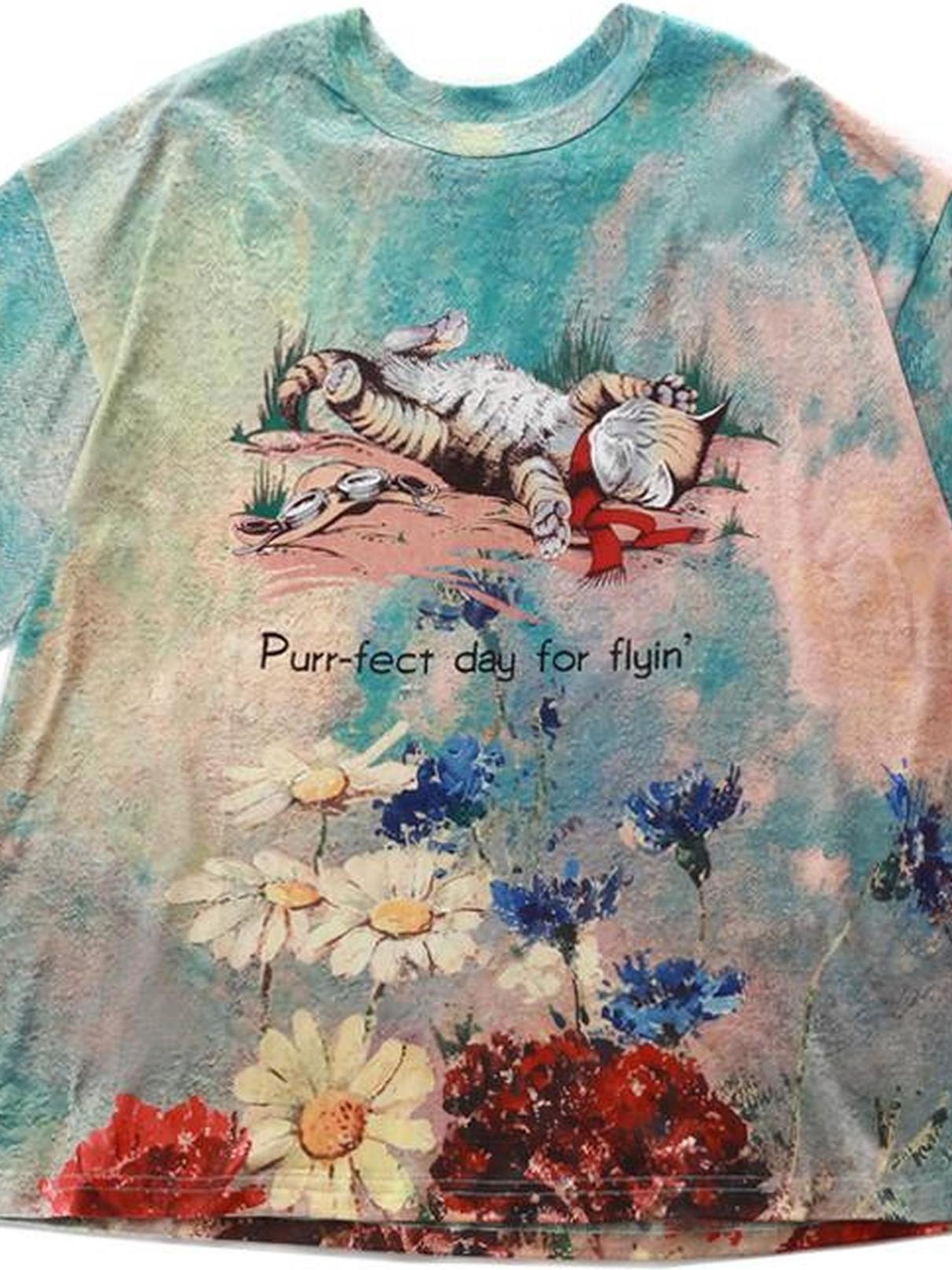 Sweet Mi Meow Retro Vintage Print Summer Tee Free Size