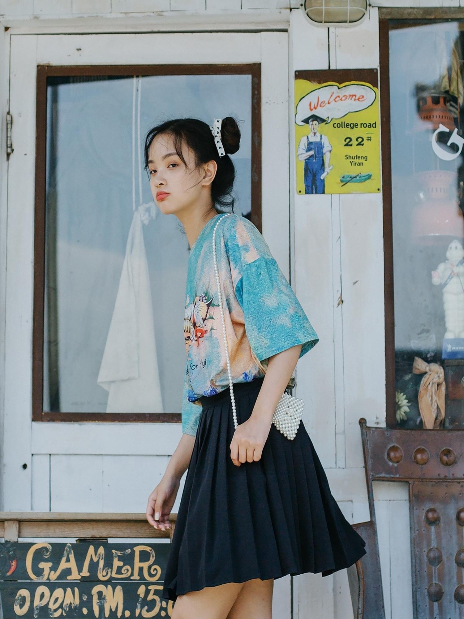 Sweet Mi Meow Retro Vintage Print Summer Tee Free Size
