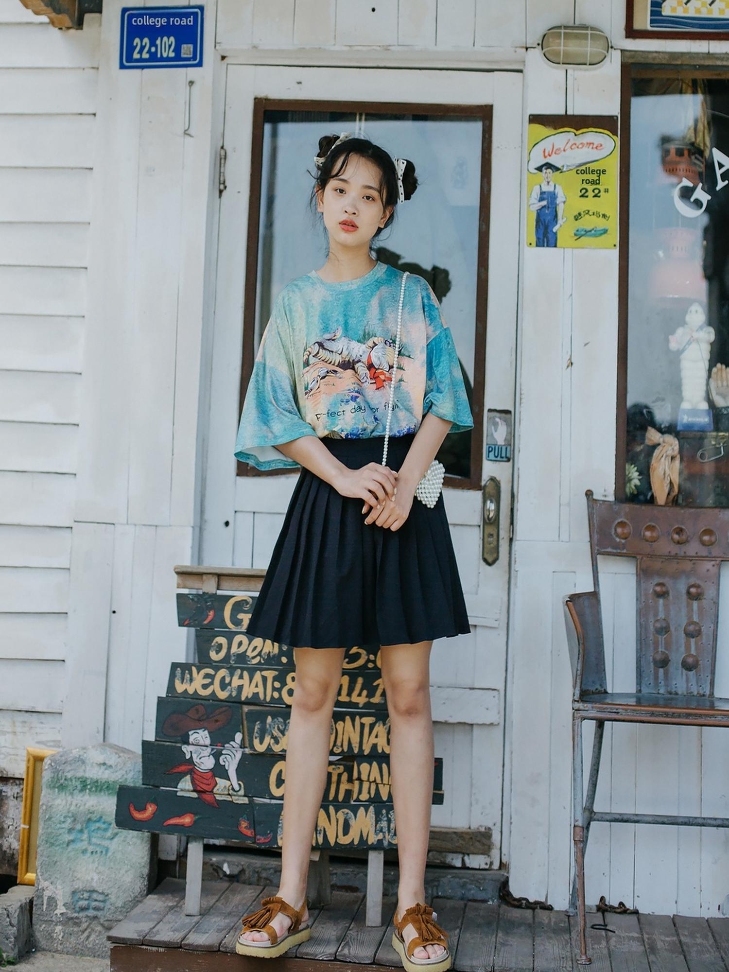 Sweet Mi Meow Retro Vintage Print Summer Tee Free Size