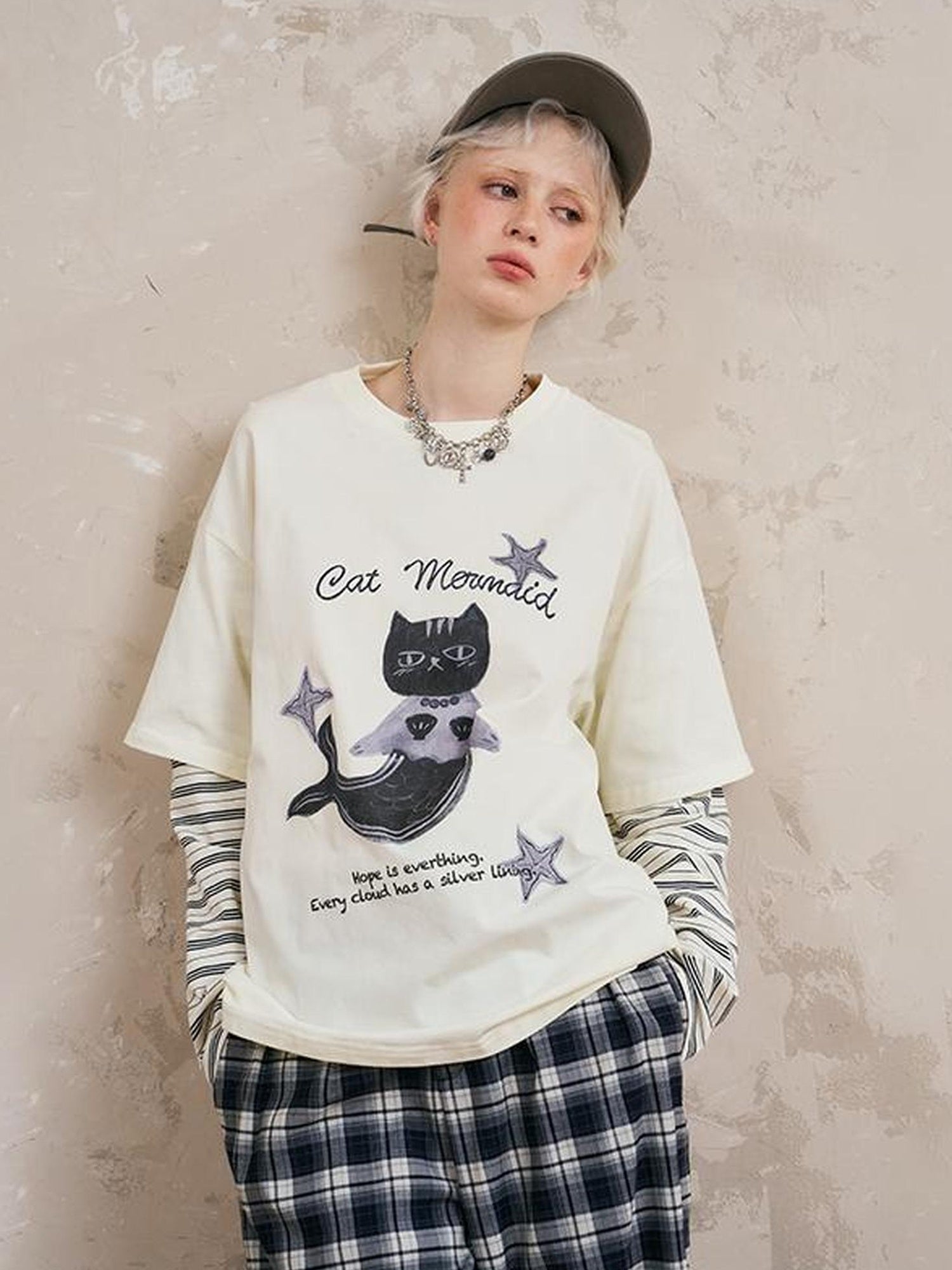 DIDDI MODA Mermaid Cat Fantasy Tee Lace Tiered Skirt Set