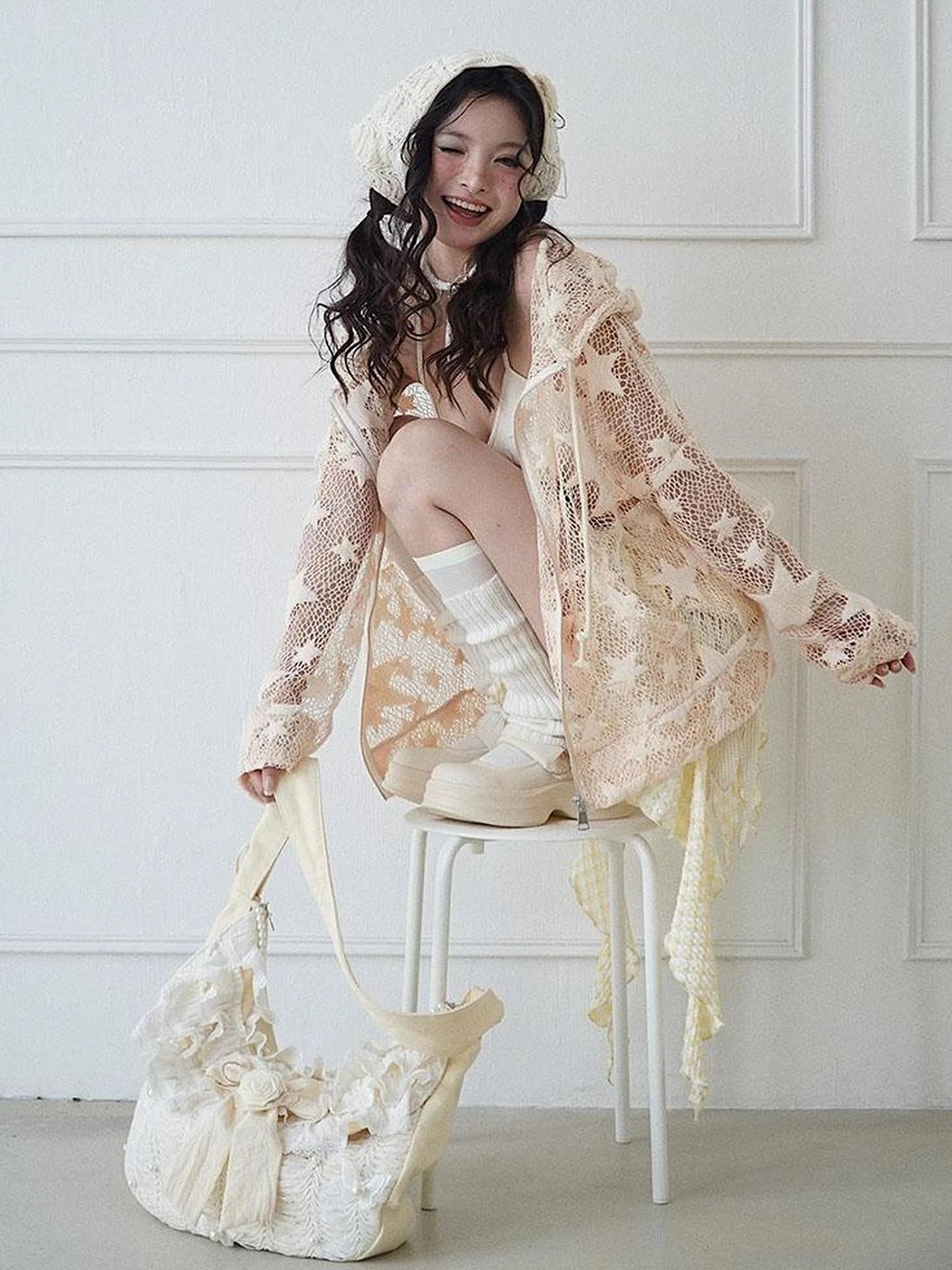 Mesh Hooded Sporty Open Front Jacket With Multi Functional Cut