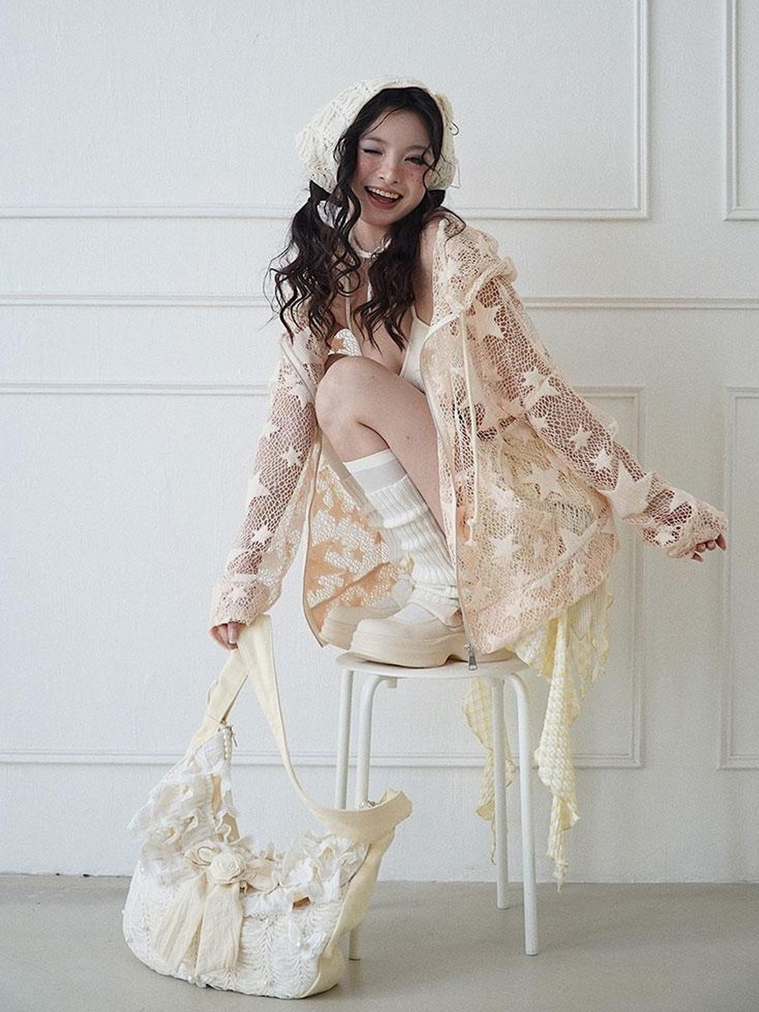 WSW WUSHENWU Mesh Hooded Sporty Open Front Jacket With Multi Functional Cut