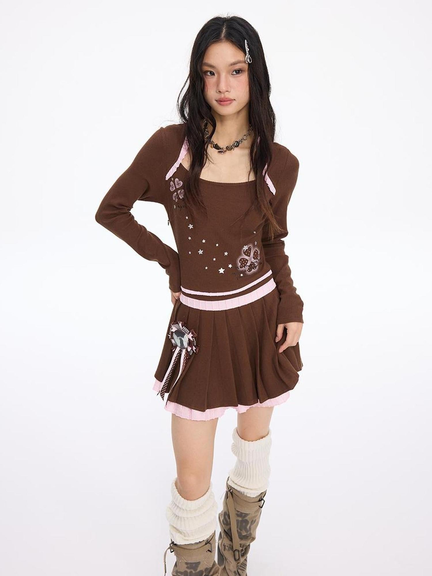 MOMSYCAN FOX LINE Micro Elastic A Line Swing Dress With 4 Leaf Clover Print