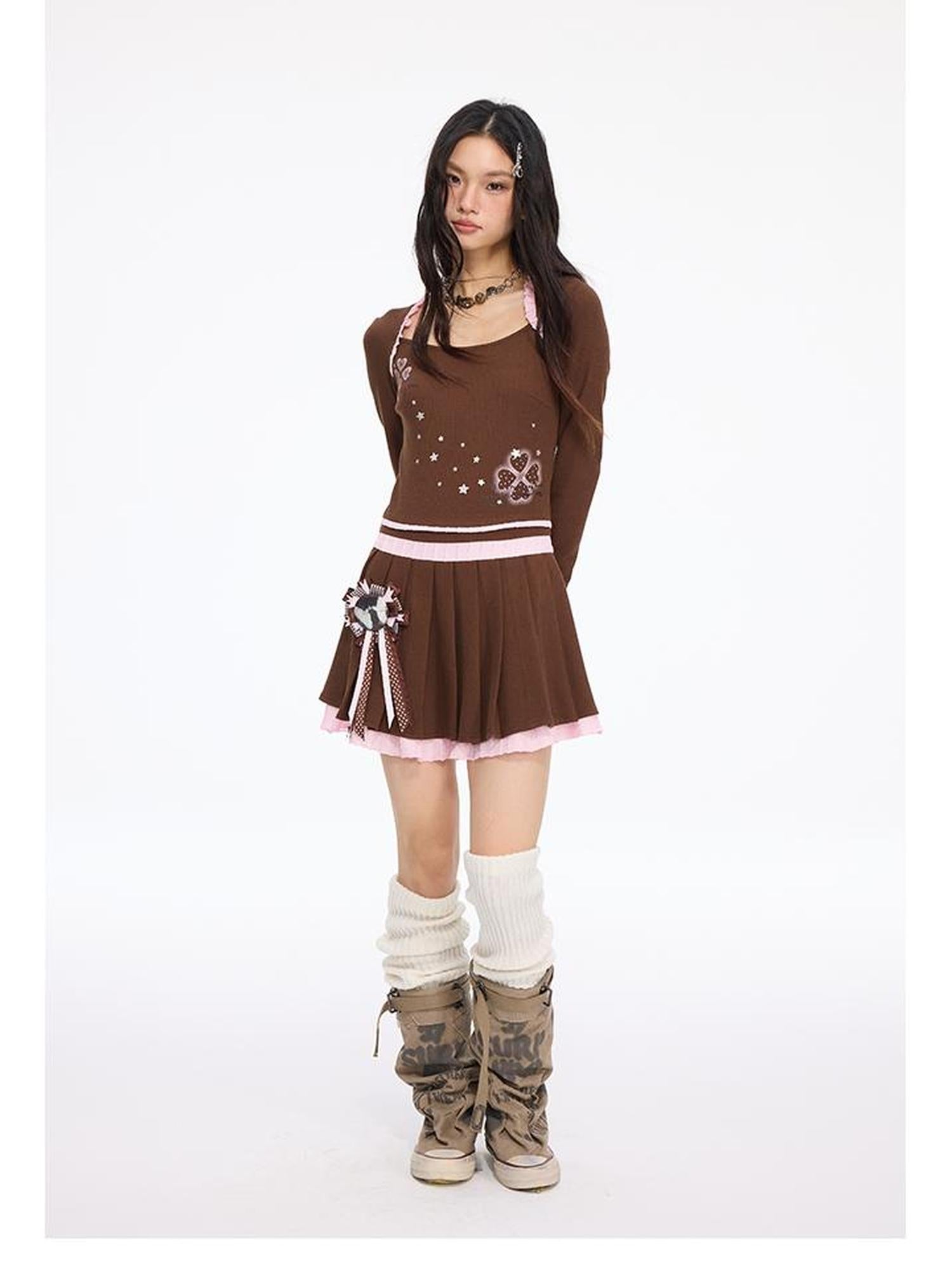 MOMSYCAN FOX LINE Micro Elastic A Line Swing Dress With 4 Leaf Clover Print