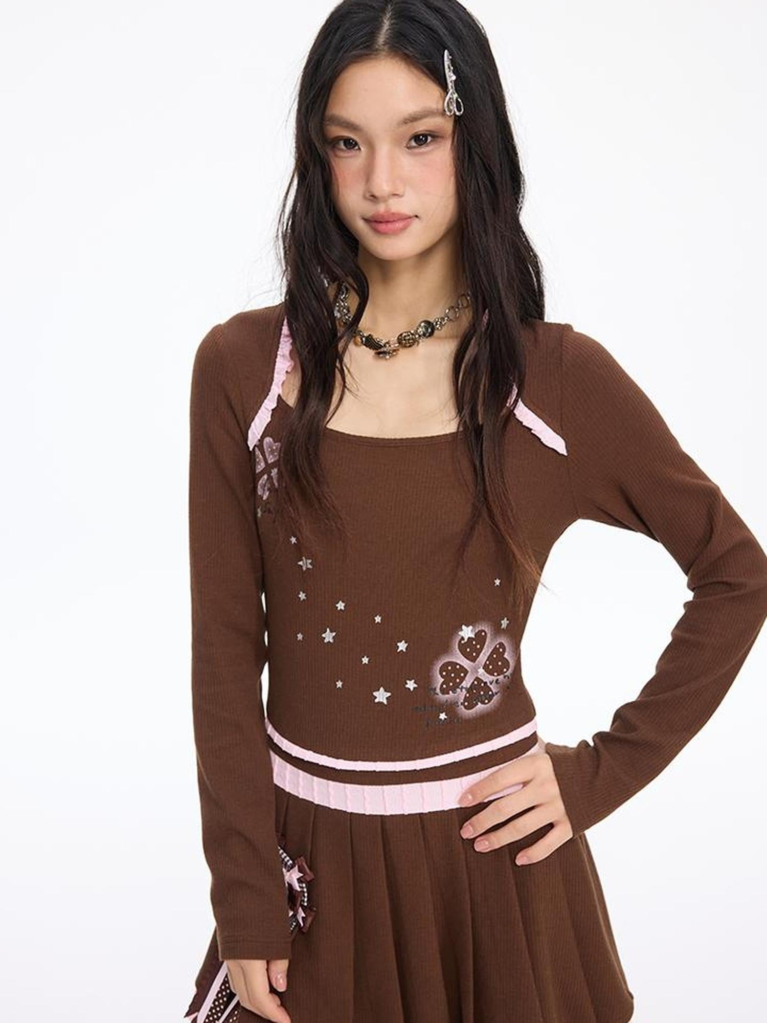 MOMSYCAN FOX LINE Micro Elastic A Line Swing Dress With 4 Leaf Clover Print