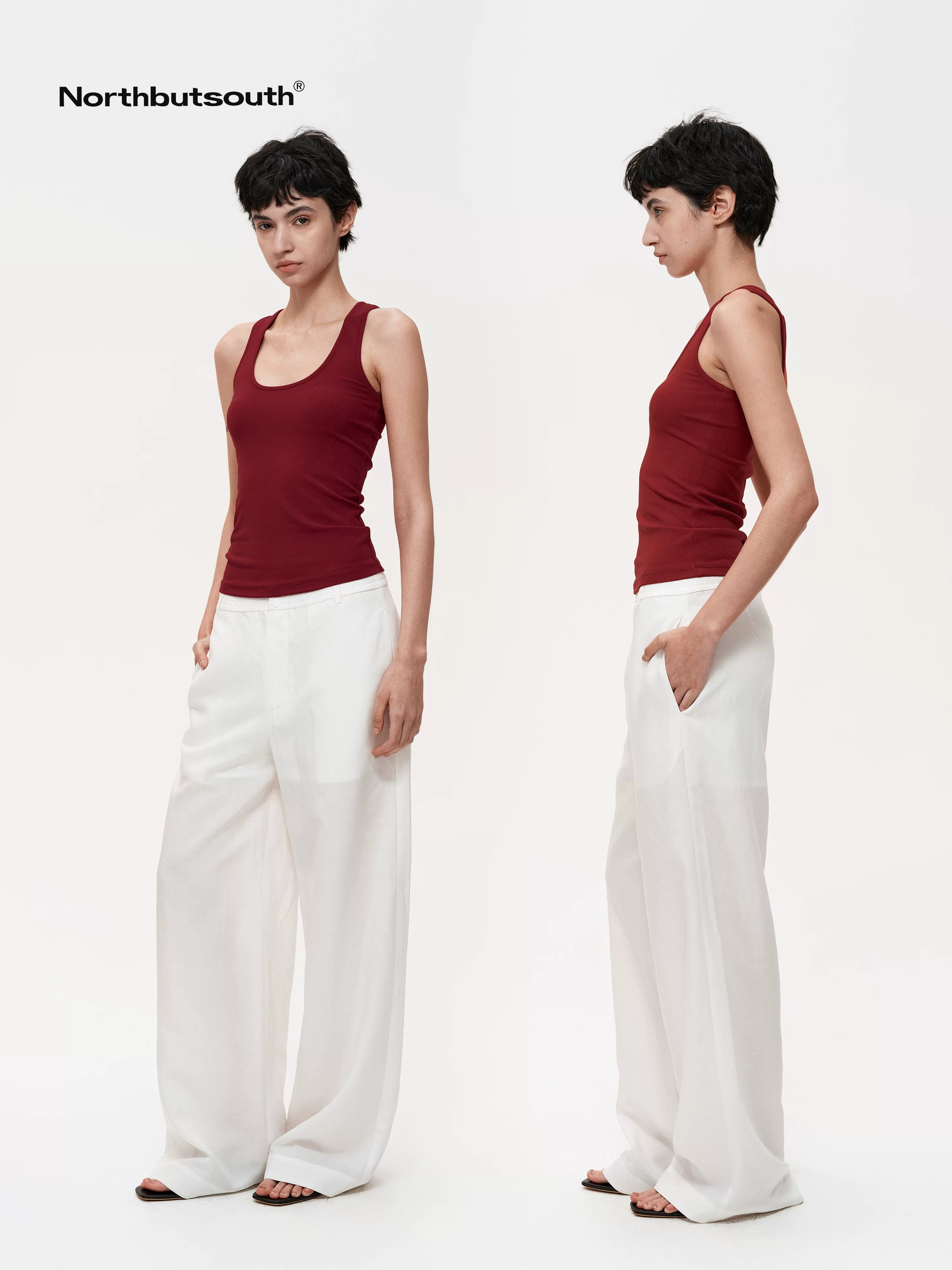 Mid Rise Linen Blend Relaxed Fit Straight Leg Pants