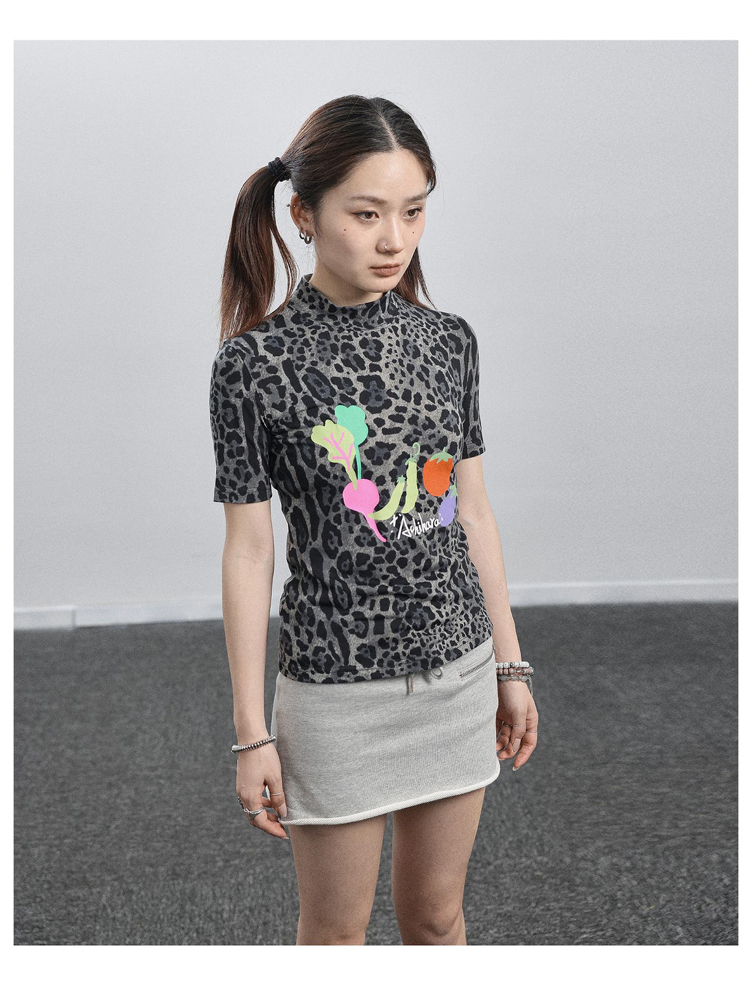 Achihara Summer Leopard Print Silk Blouse