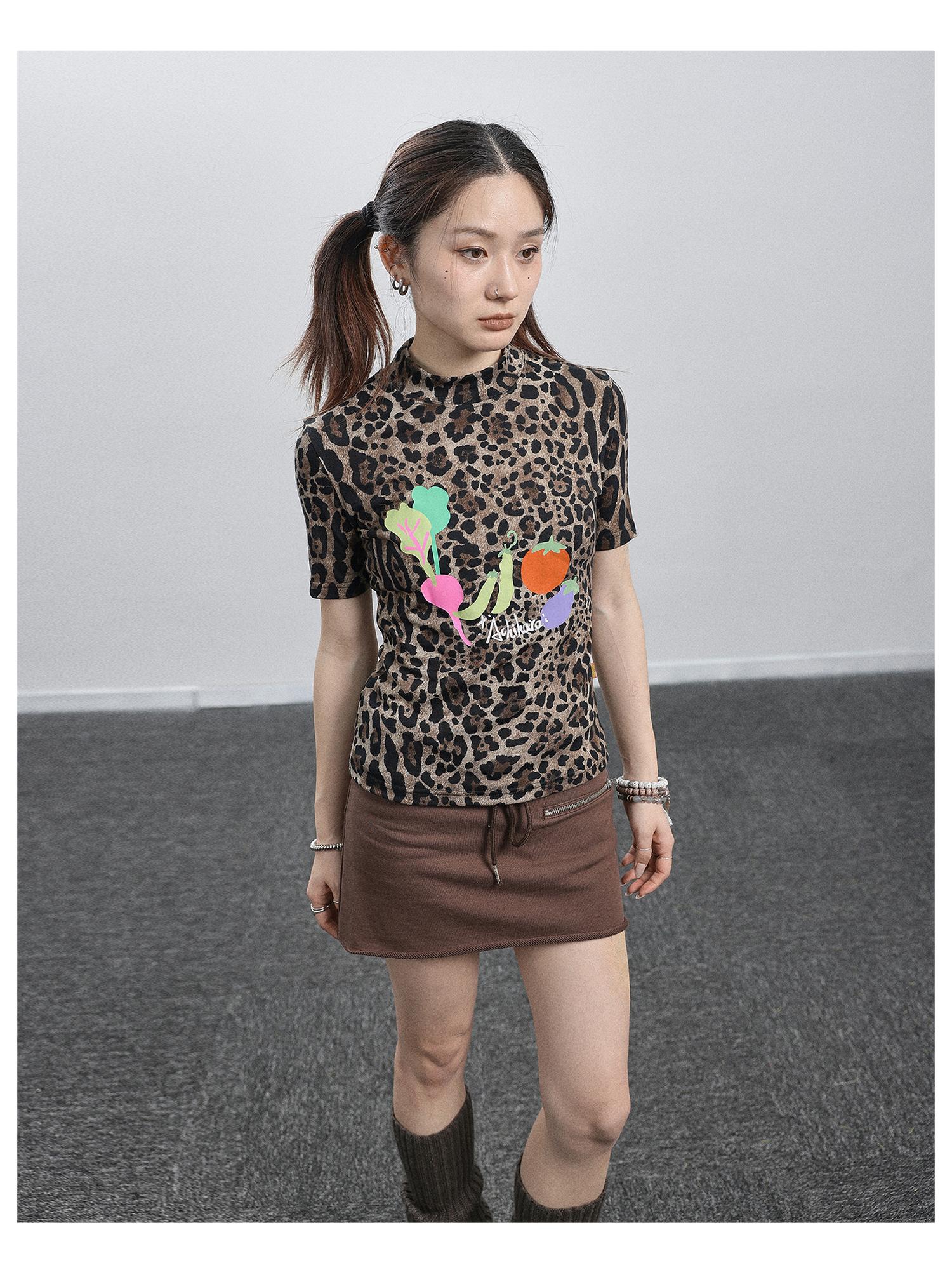 Achihara Summer Leopard Print Silk Blouse