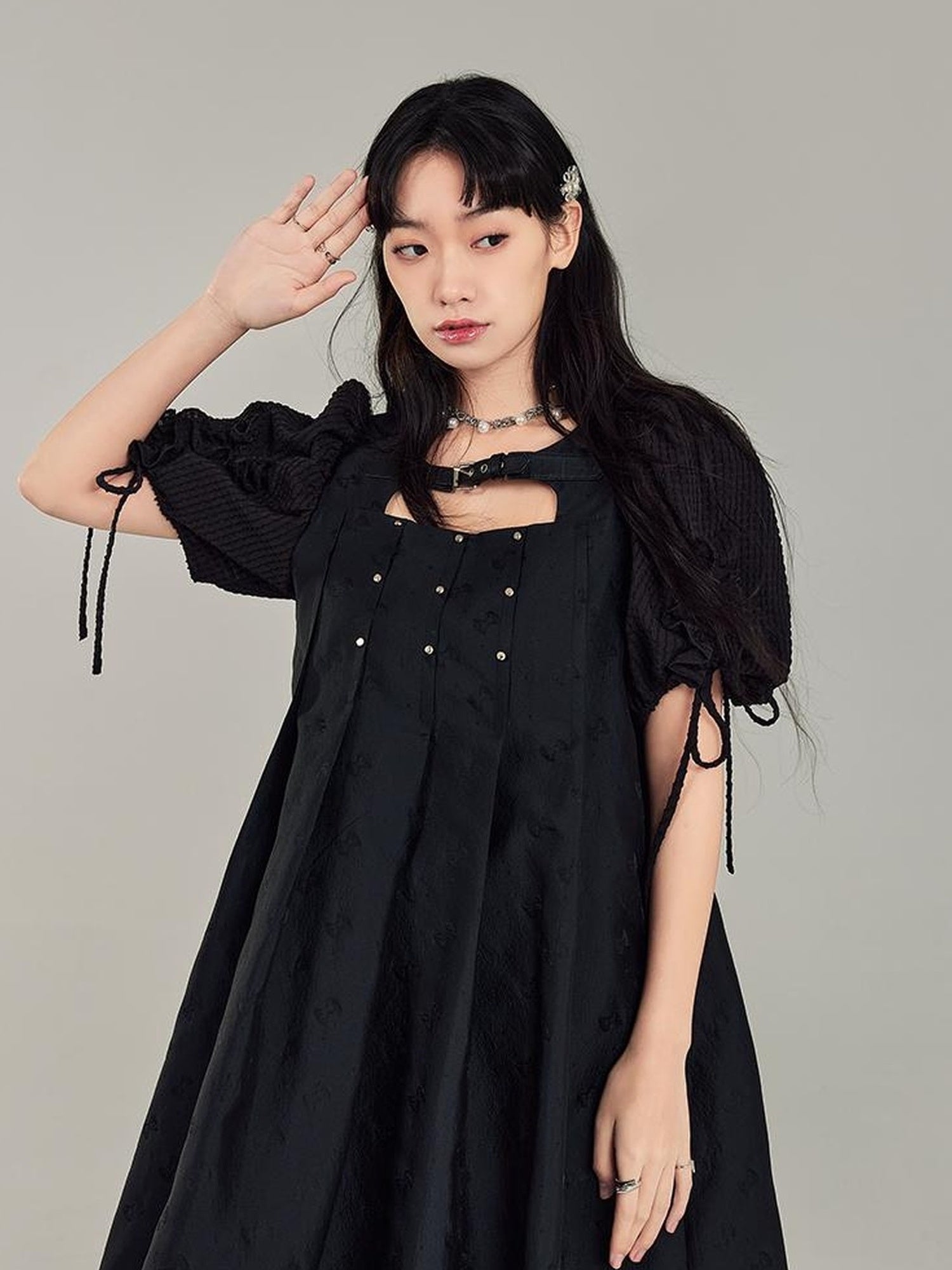 DIDDI MODA Midnight Sparkle Punk French Bubble Sleeve Dress