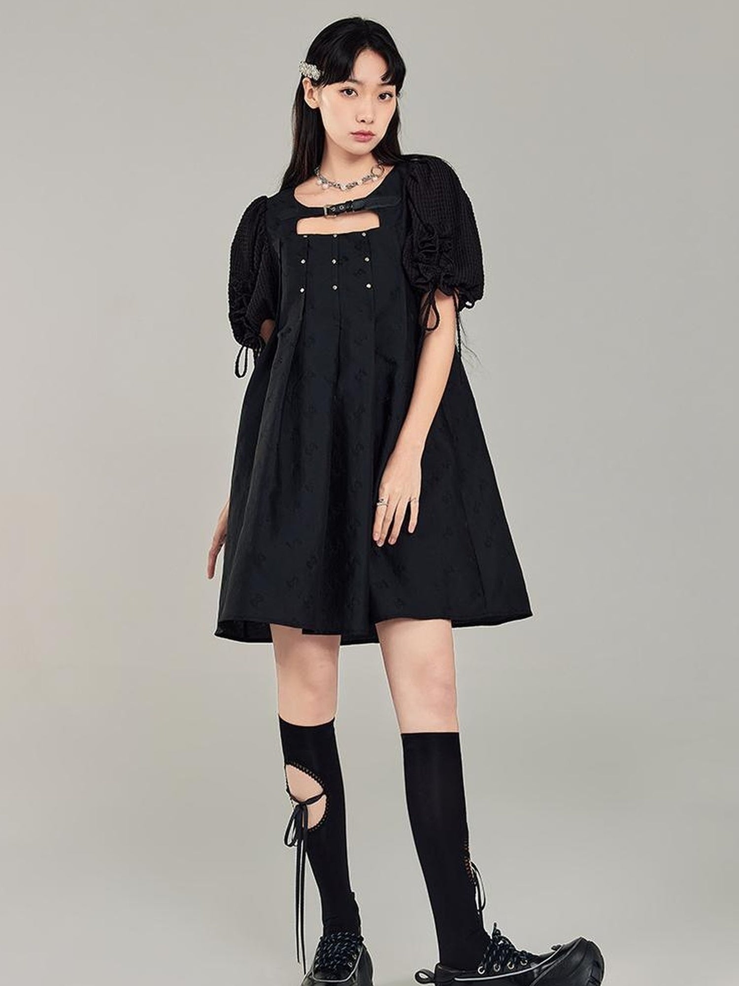 DIDDI MODA Midnight Sparkle Punk French Bubble Sleeve Dress
