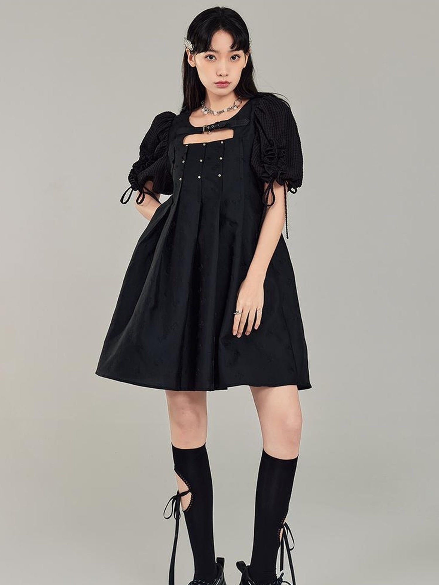 DIDDI MODA Midnight Sparkle Punk French Bubble Sleeve Dress