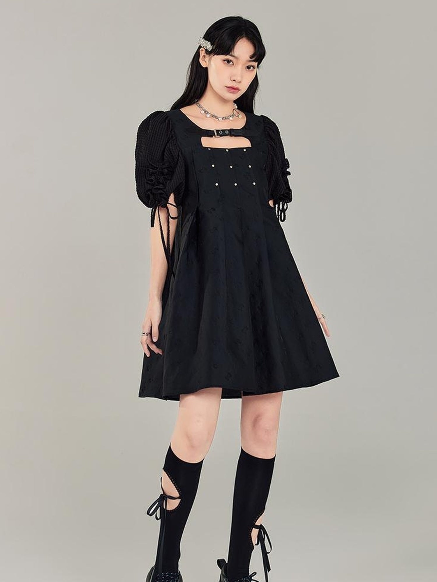 DIDDI MODA Midnight Sparkle Punk French Bubble Sleeve Dress